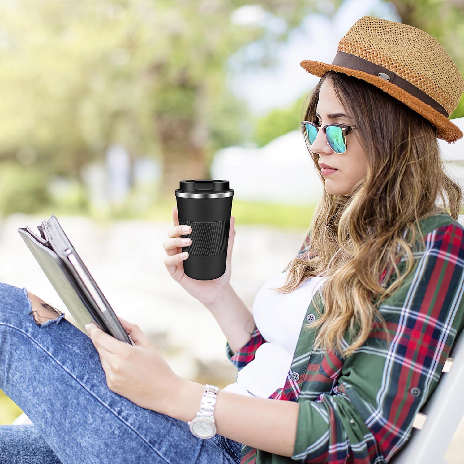Taza de Viaje Aislada HGJSYUTM 355ml Negra a Prueba de Fugas