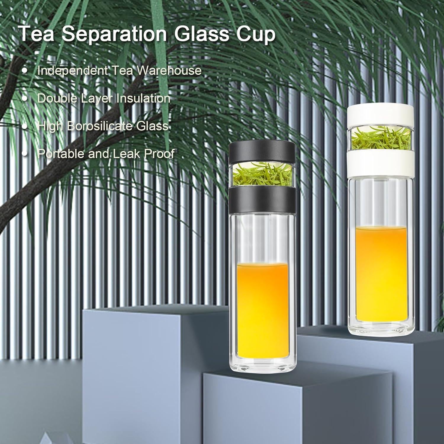 Botella de Té COMI de Doble Pared 400ml Vidrio Borosilicato Negro