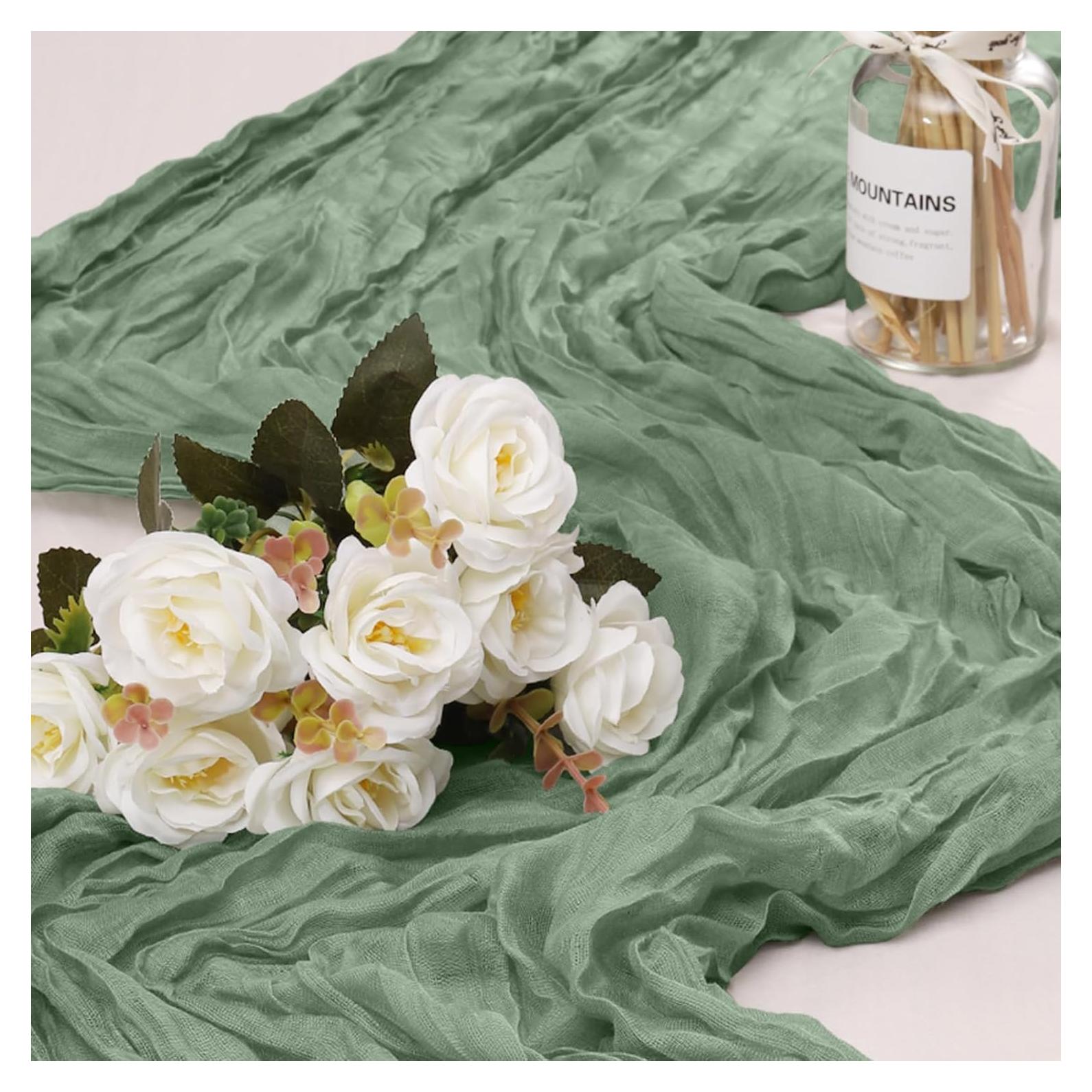 Caminos de Mesa de Gasa de Queso KEEPSHOWING 90x300 cm Verde Salvia