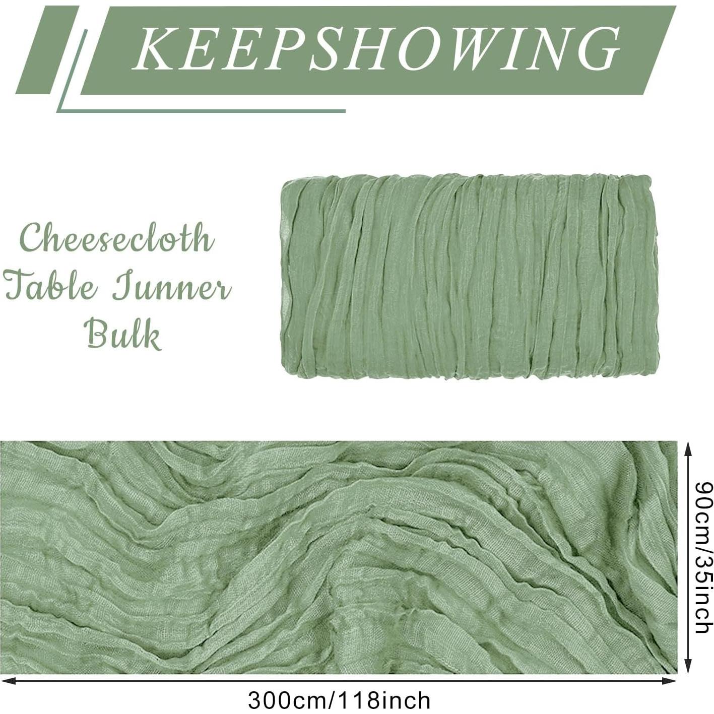 Caminos de Mesa de Gasa de Queso KEEPSHOWING 90x300 cm Verde Salvia