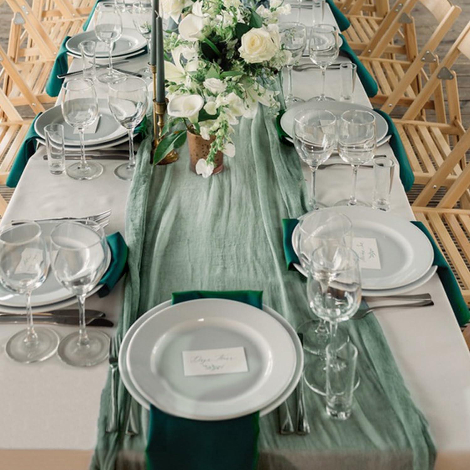 Caminos de Mesa de Gasa de Queso KEEPSHOWING 90x300 cm Verde Salvia