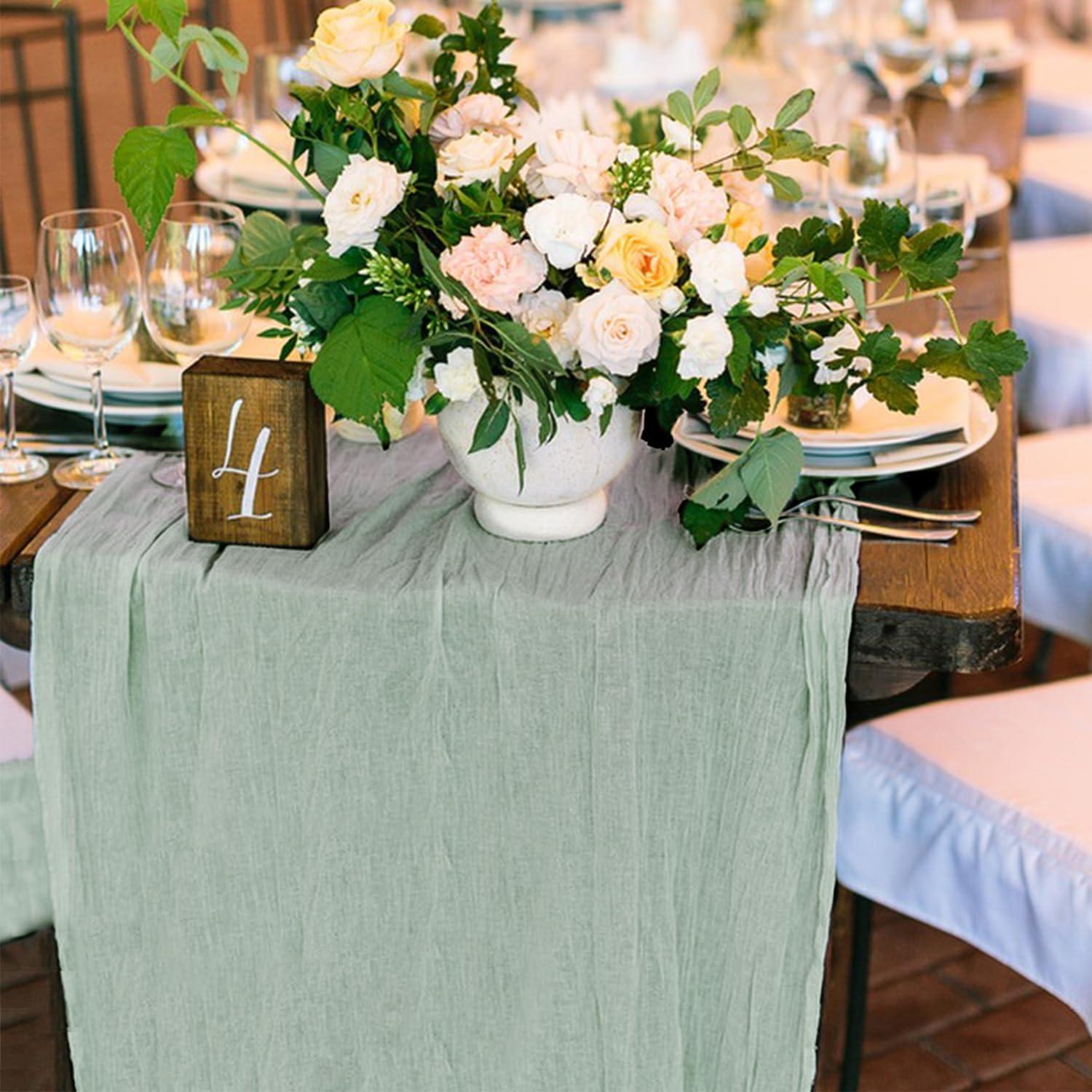 Caminos de Mesa de Gasa de Queso KEEPSHOWING 90x300 cm Verde Salvia