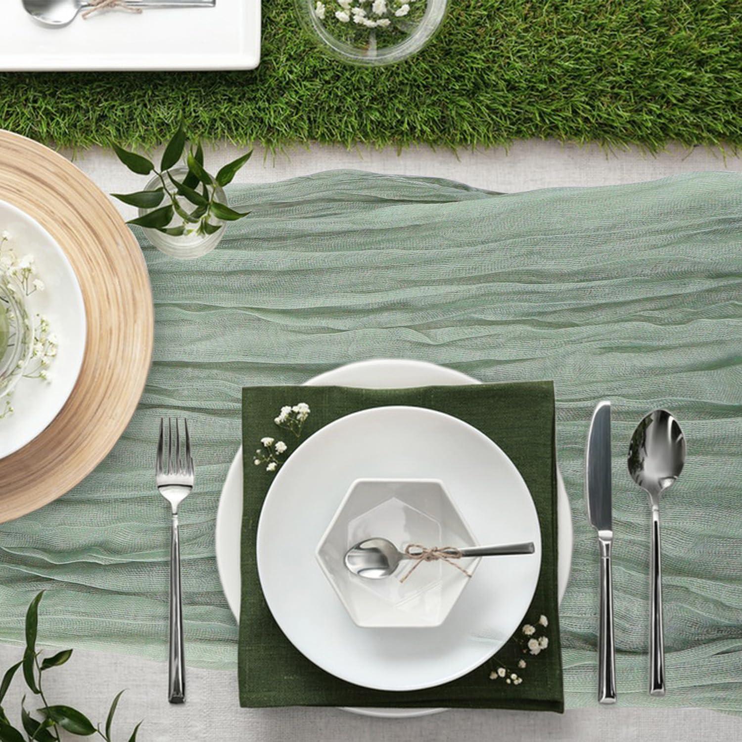 Caminos de Mesa de Gasa de Queso KEEPSHOWING 90x300 cm Verde Salvia