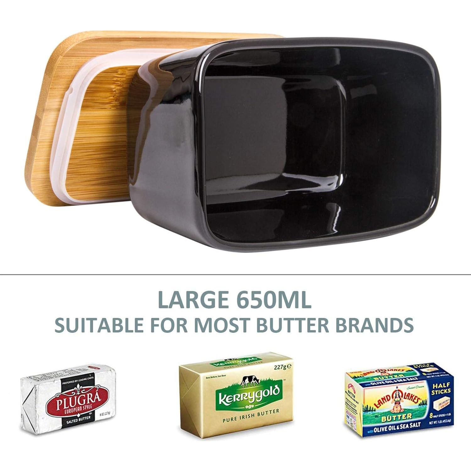 Plato para Mantequilla con Tapa de Bambú Arswin 650ml Negro