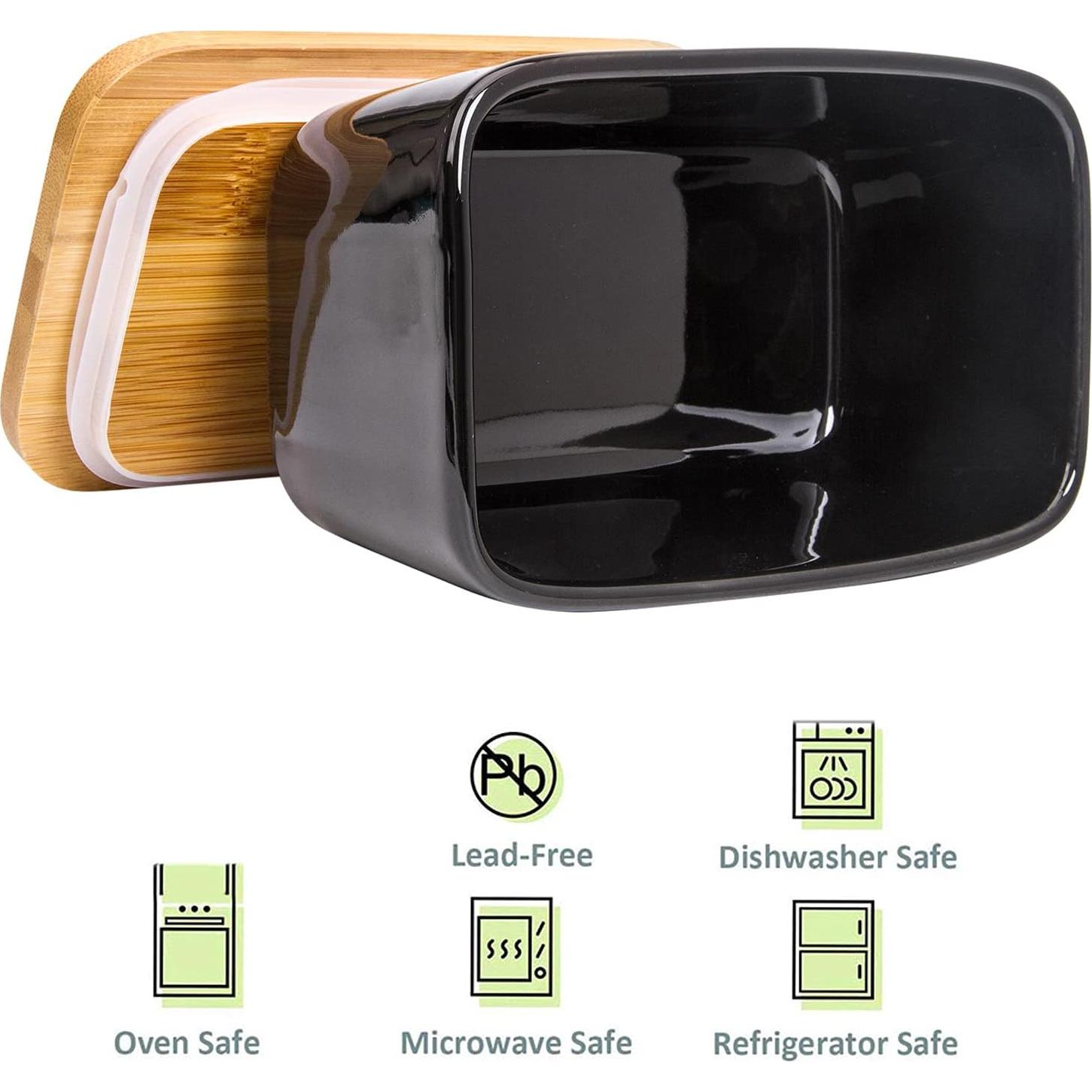 Plato para Mantequilla con Tapa de Bambú Arswin 650ml Negro