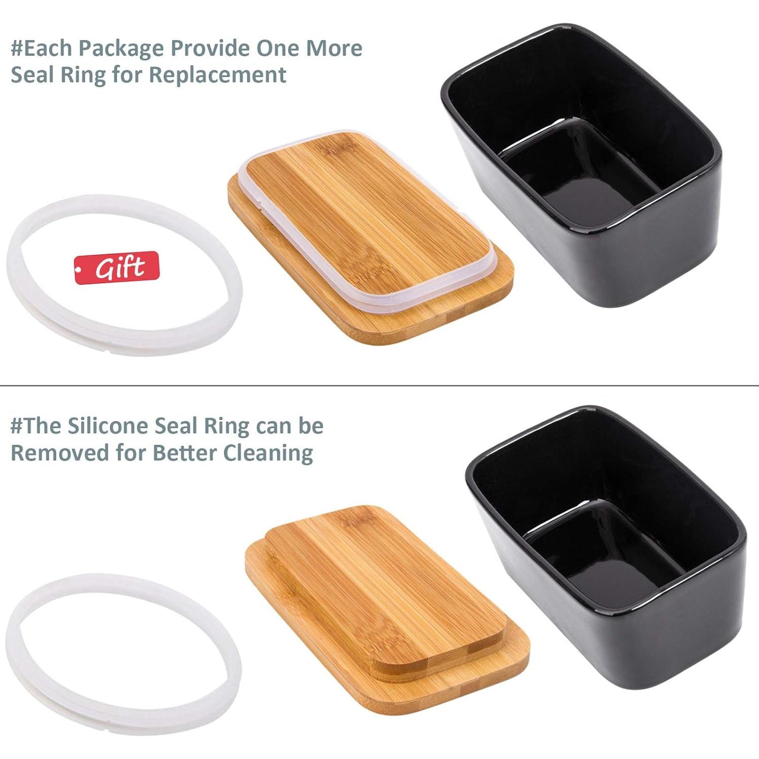 Plato para Mantequilla con Tapa de Bambú Arswin 650ml Negro