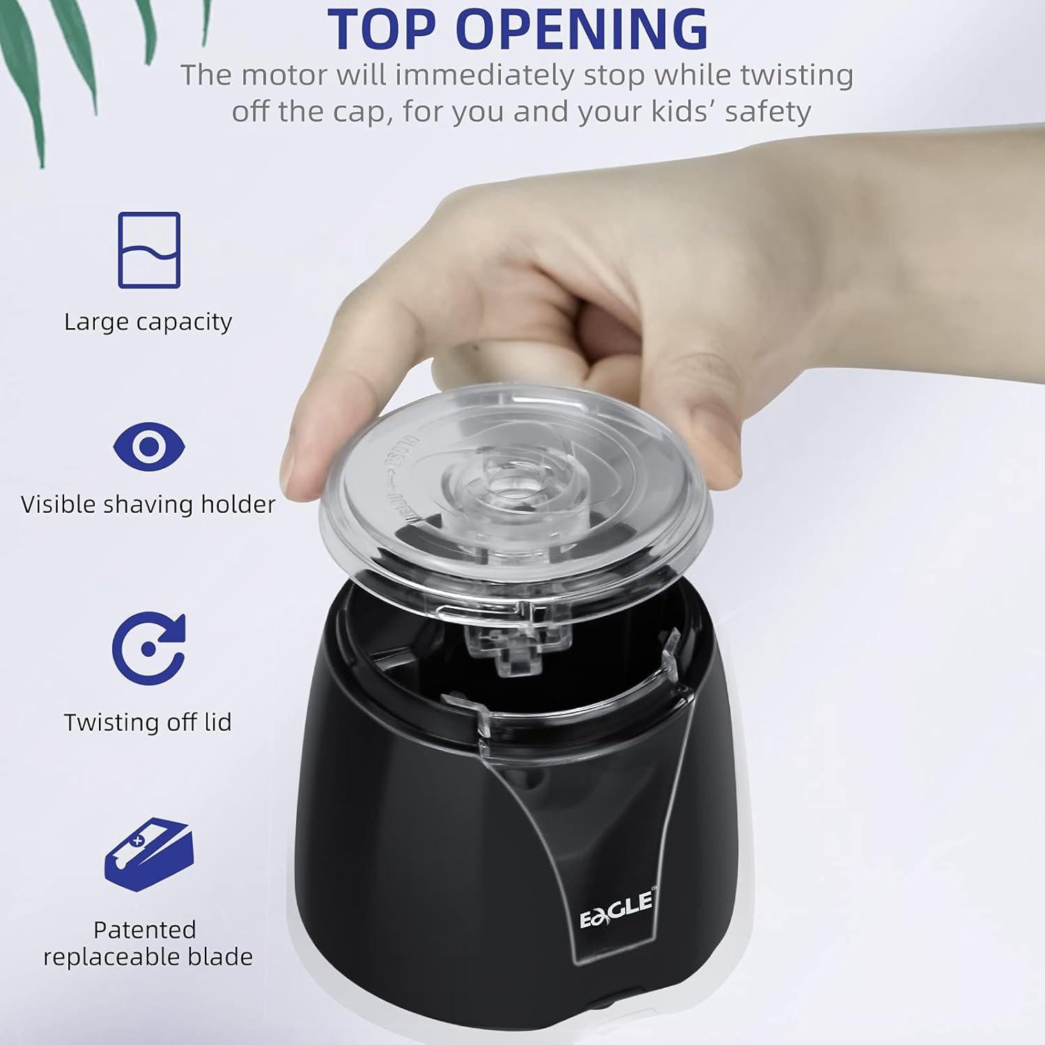 Sacapuntas Eléctrico Eagle Negro, Portátil, Cuchillas de Acero