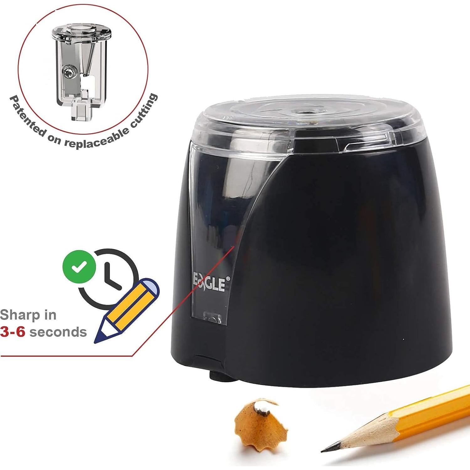Sacapuntas Eléctrico Eagle Negro, Portátil, Cuchillas de Acero