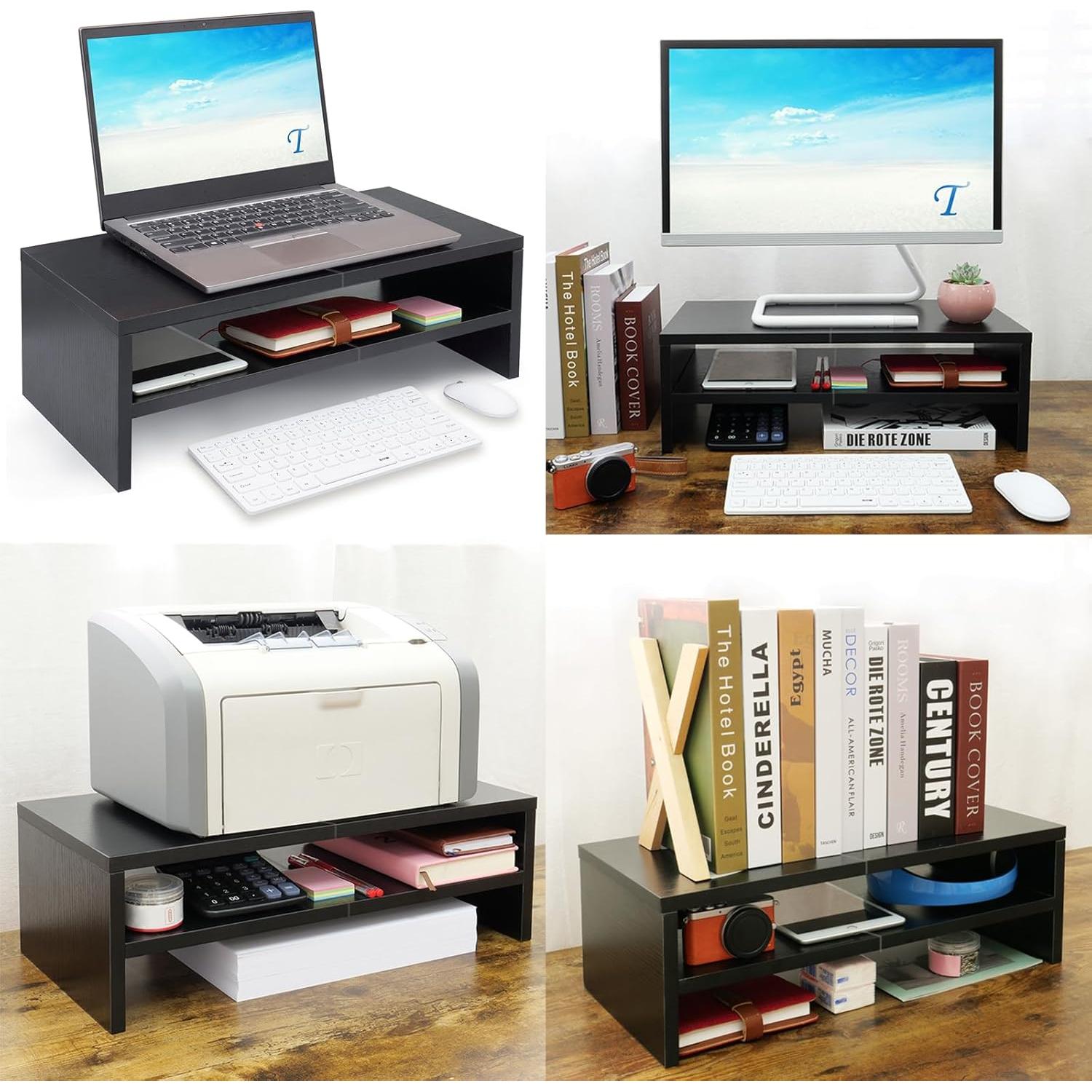 Soporte de Monitor TEAMIX de Madera Negro 2 Niveles 36kg