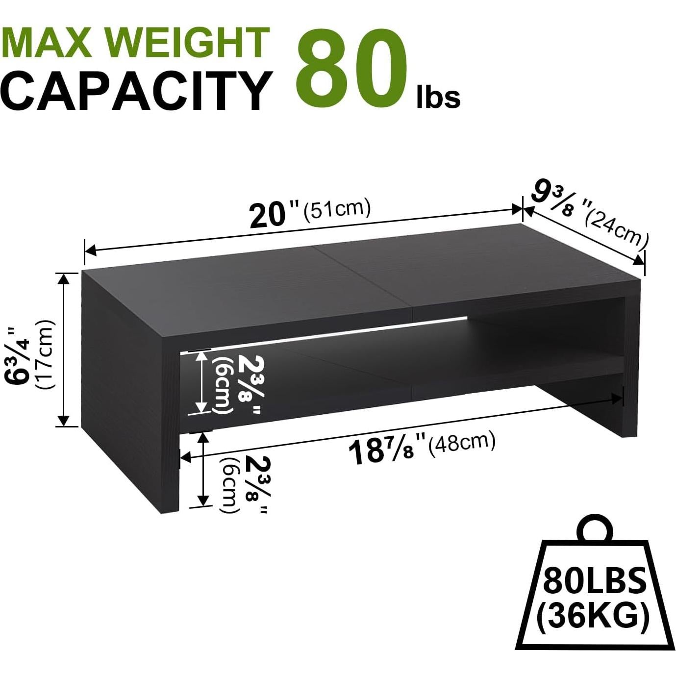 Soporte de Monitor TEAMIX de Madera Negro 2 Niveles 36kg