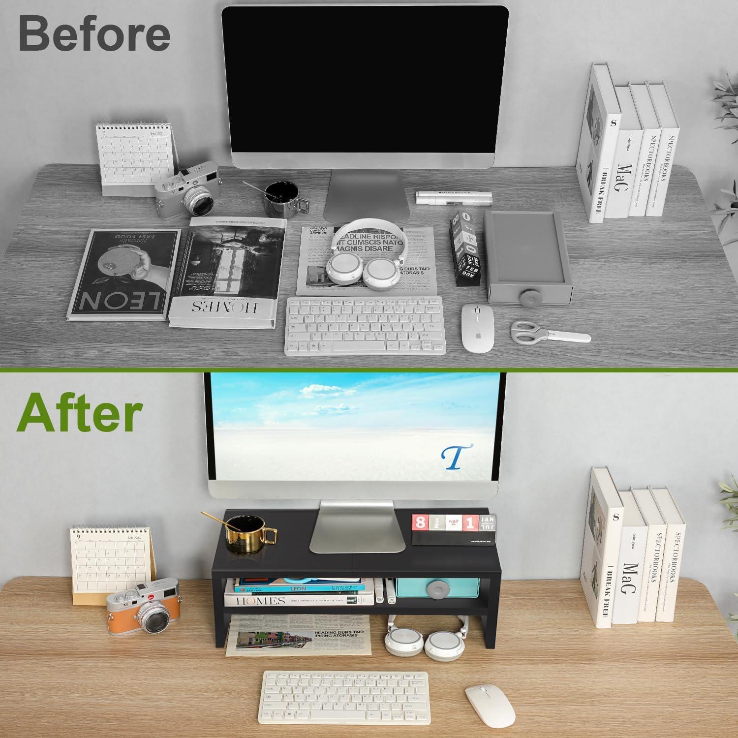 Soporte de Monitor TEAMIX de Madera Negro 2 Niveles 36kg