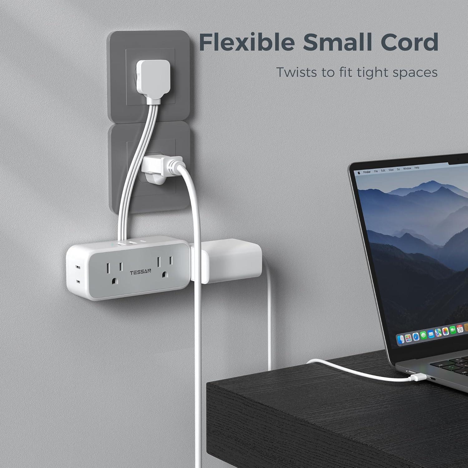 Regleta de Enchufes Plana TESSAN con 4 Salidas y 3 USB