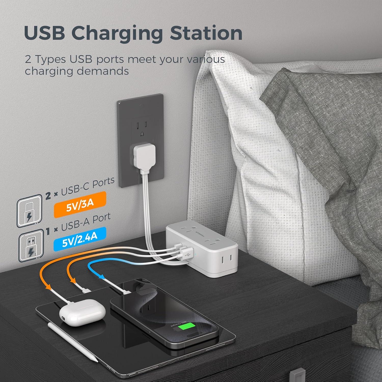 Regleta de Enchufes Plana TESSAN con 4 Salidas y 3 USB