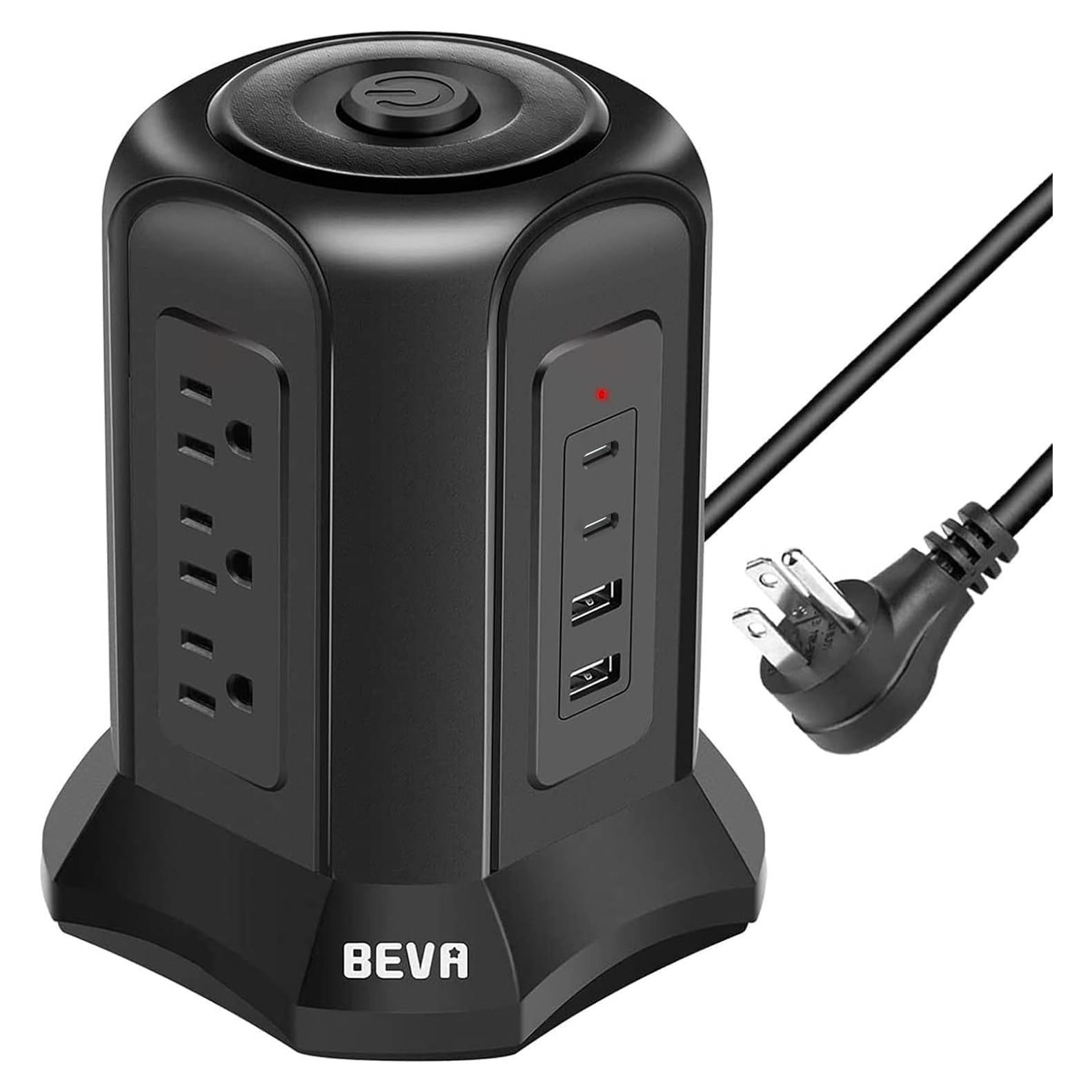 Regleta de Sobretensión BEVA Tower 13 en 1 con USB 1.98m