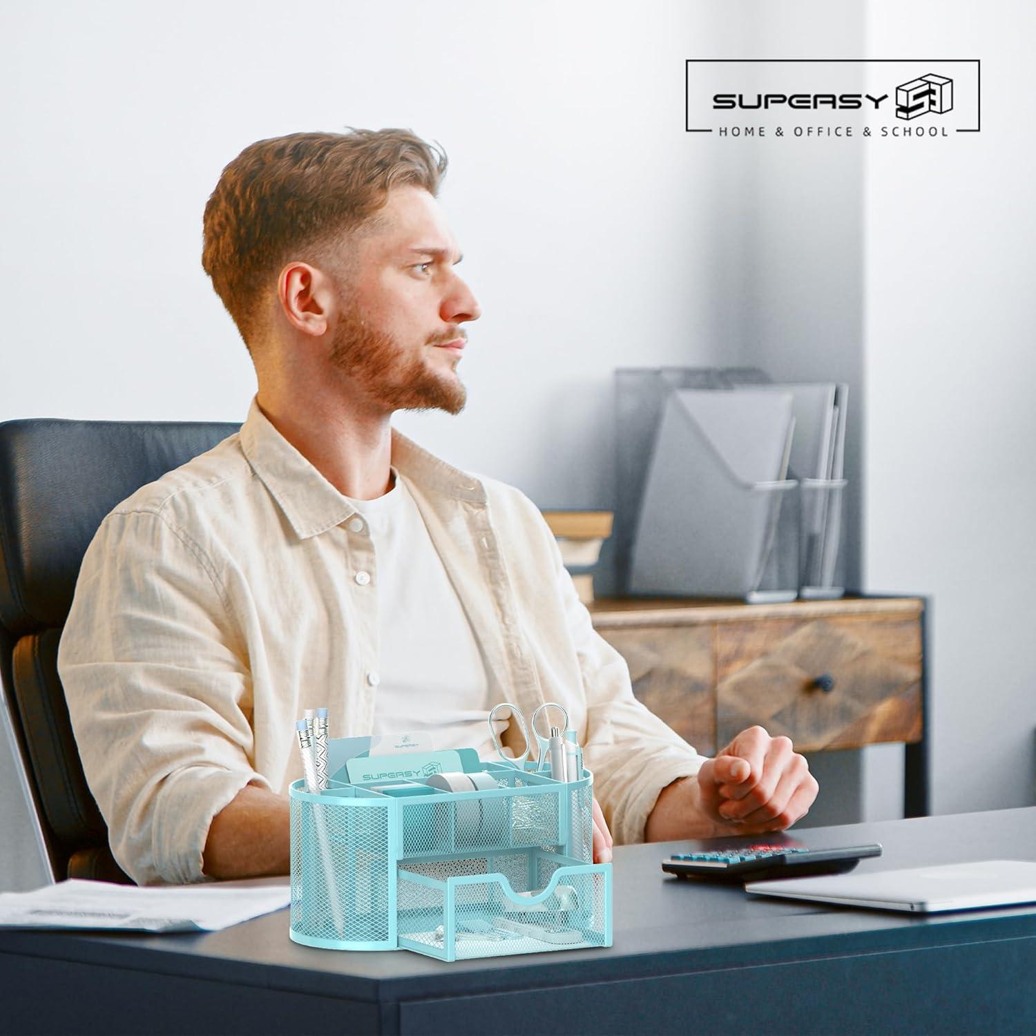 Organizador de Escritorio SUPEASY Azul Bebé con 9 Compartimentos