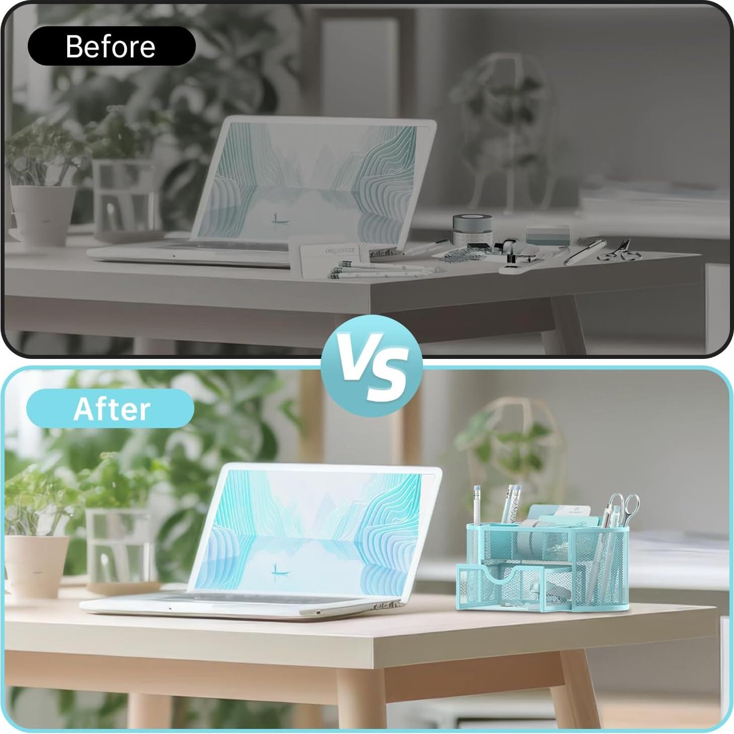 Organizador de Escritorio SUPEASY Azul Bebé con 9 Compartimentos