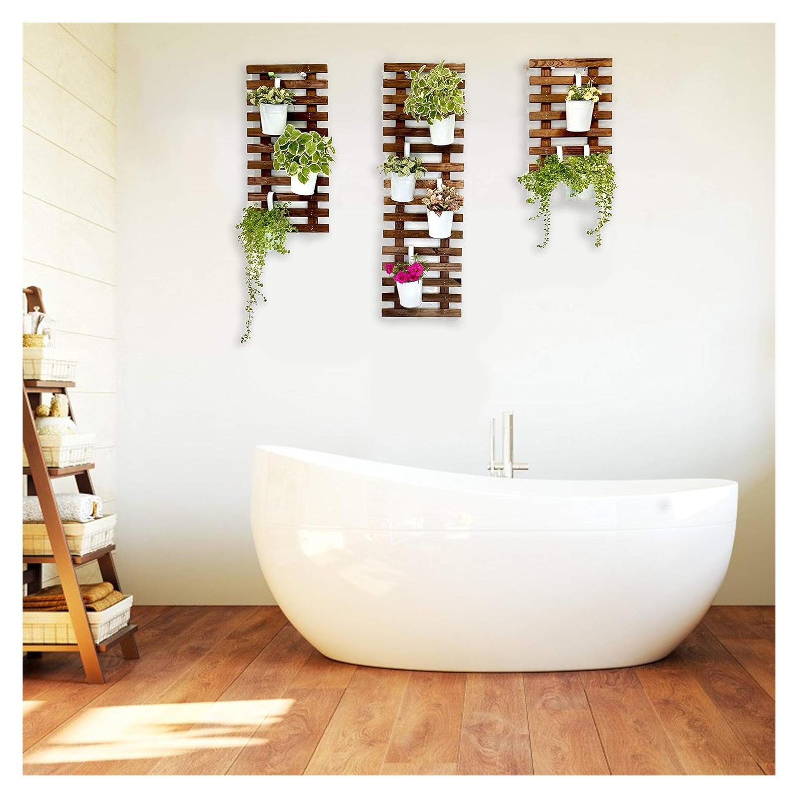 Plantero de Pared ShopLaLa - 3 Macetas de Madera Colgantes