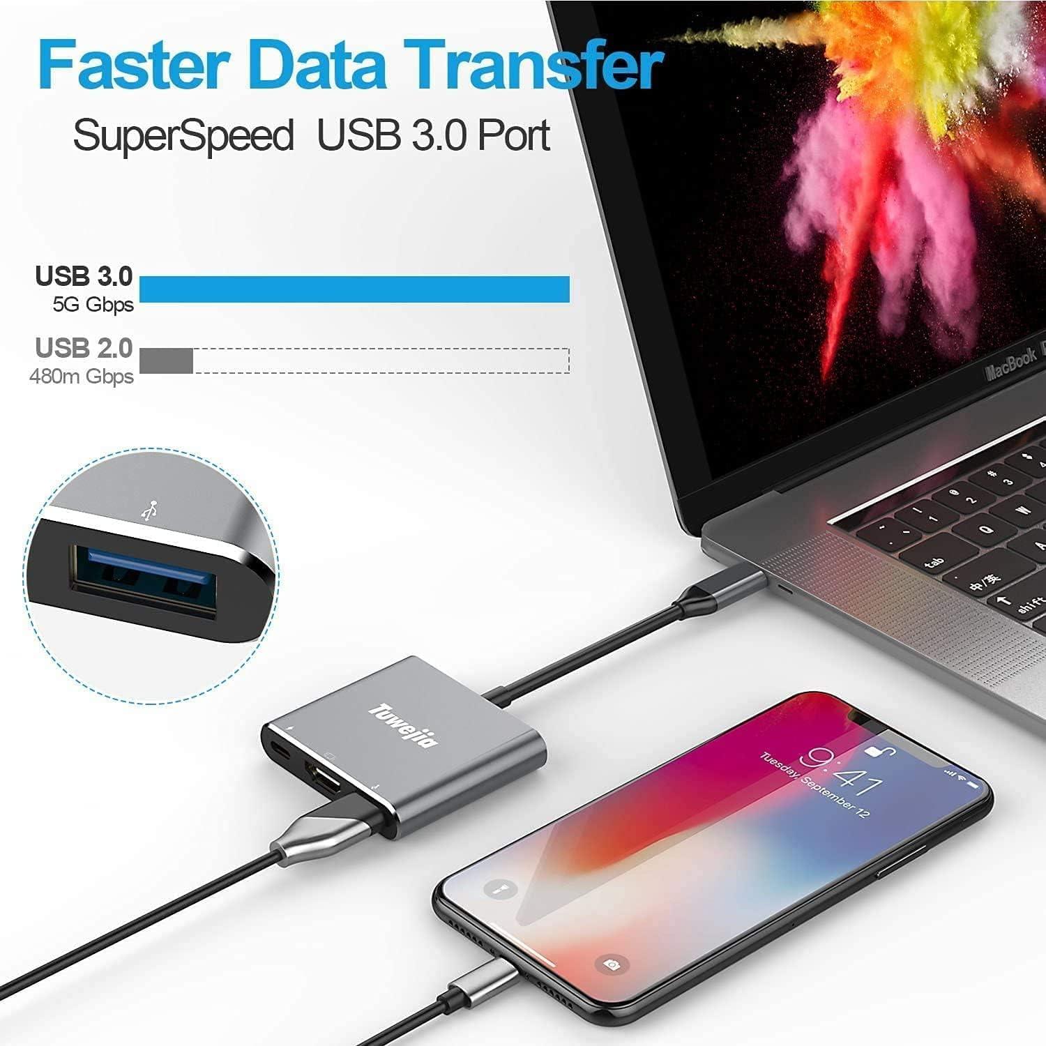 Adaptador Multiport USB C a HDMI Tuwejia 4K USB 3.0 Gris