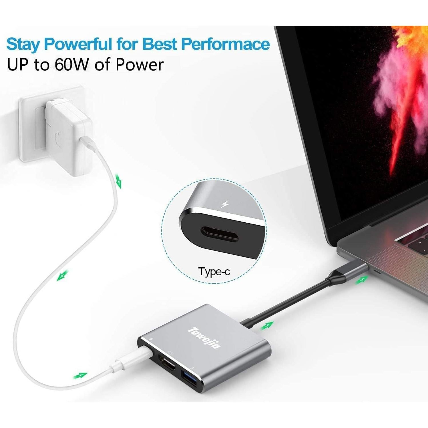 Adaptador Multiport USB C a HDMI Tuwejia 4K USB 3.0 Gris