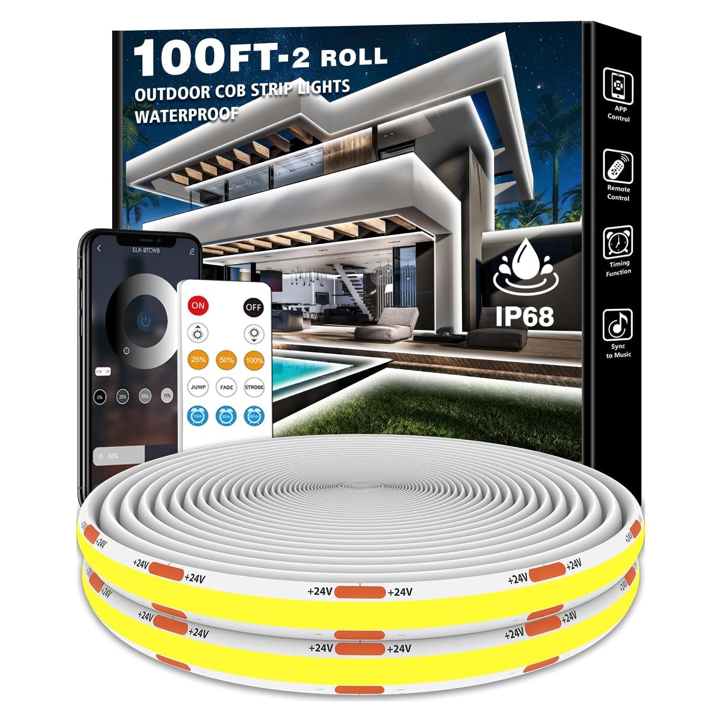 Tira LED COB 100 pies Talkhigh IP68 Regulable 6500K Exterior