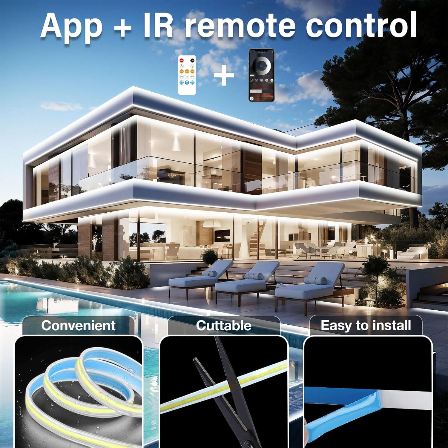 Tira LED COB 100 pies Talkhigh IP68 Regulable 6500K Exterior