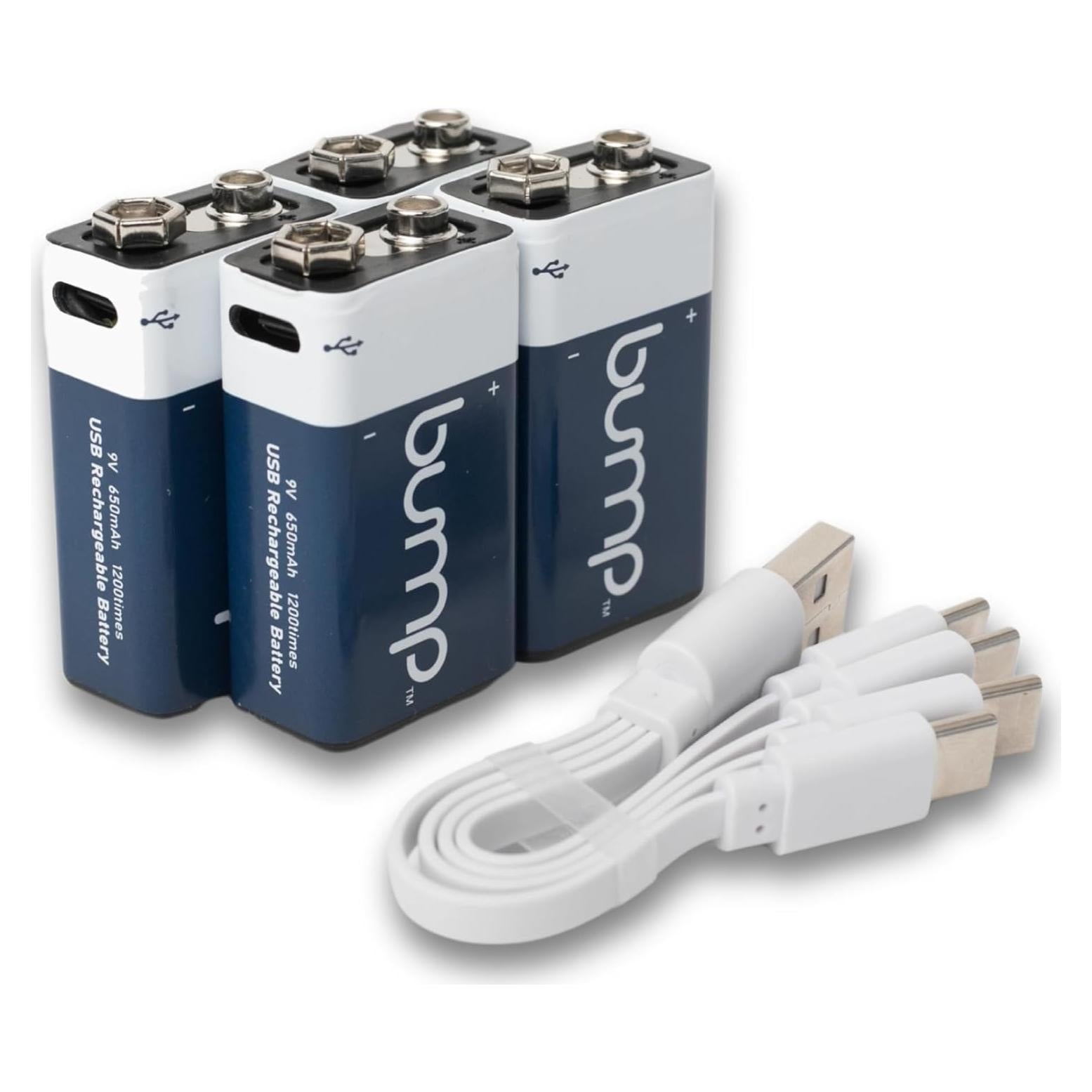 Baterías Recargables 9V Bump - Paquete de 4 con Carga USB-C