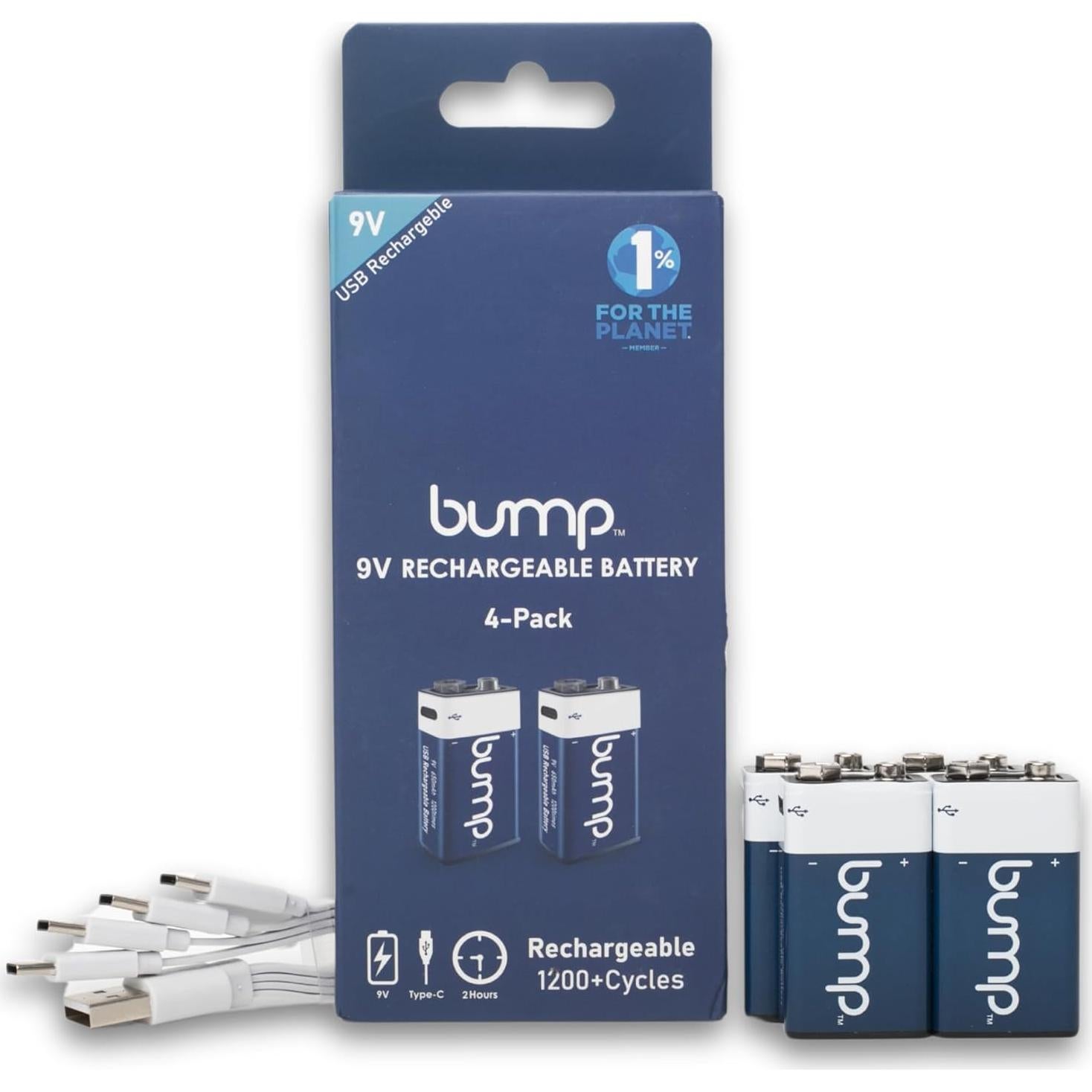 Baterías Recargables 9V Bump - Paquete de 4 con Carga USB-C
