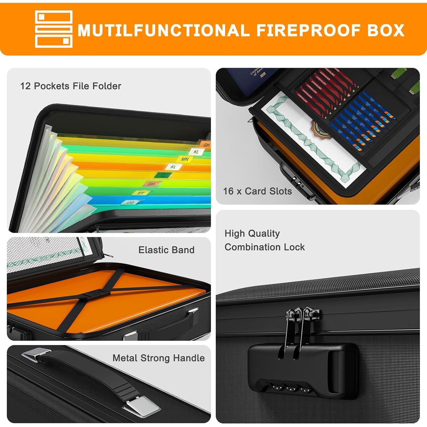 Caja de Documentos a Prueba de Fuego JUNDUN 39x29cm con Cerradura