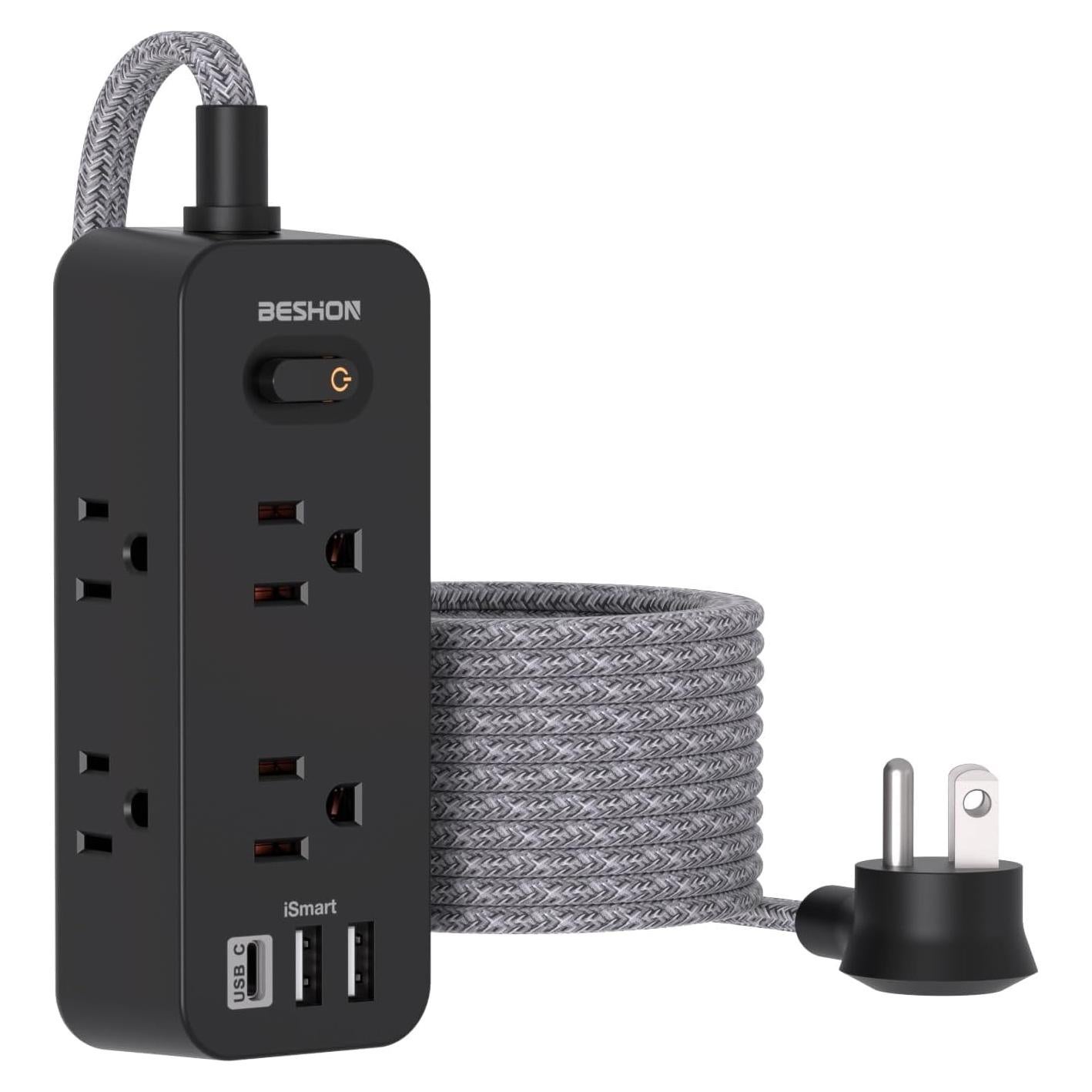 Tira de Alimentación BESHON 5FT con 6 Salidas y 3 USB