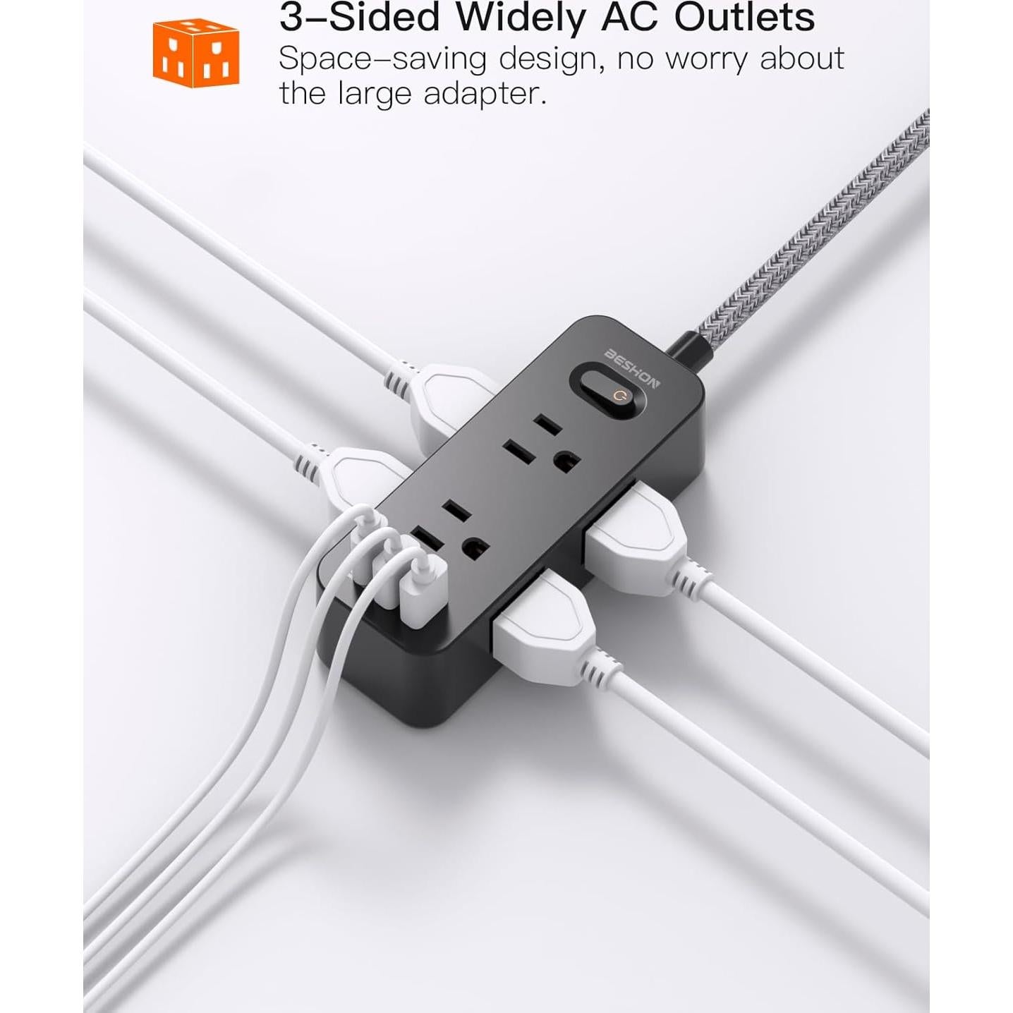 Tira de Alimentación BESHON 5FT con 6 Salidas y 3 USB