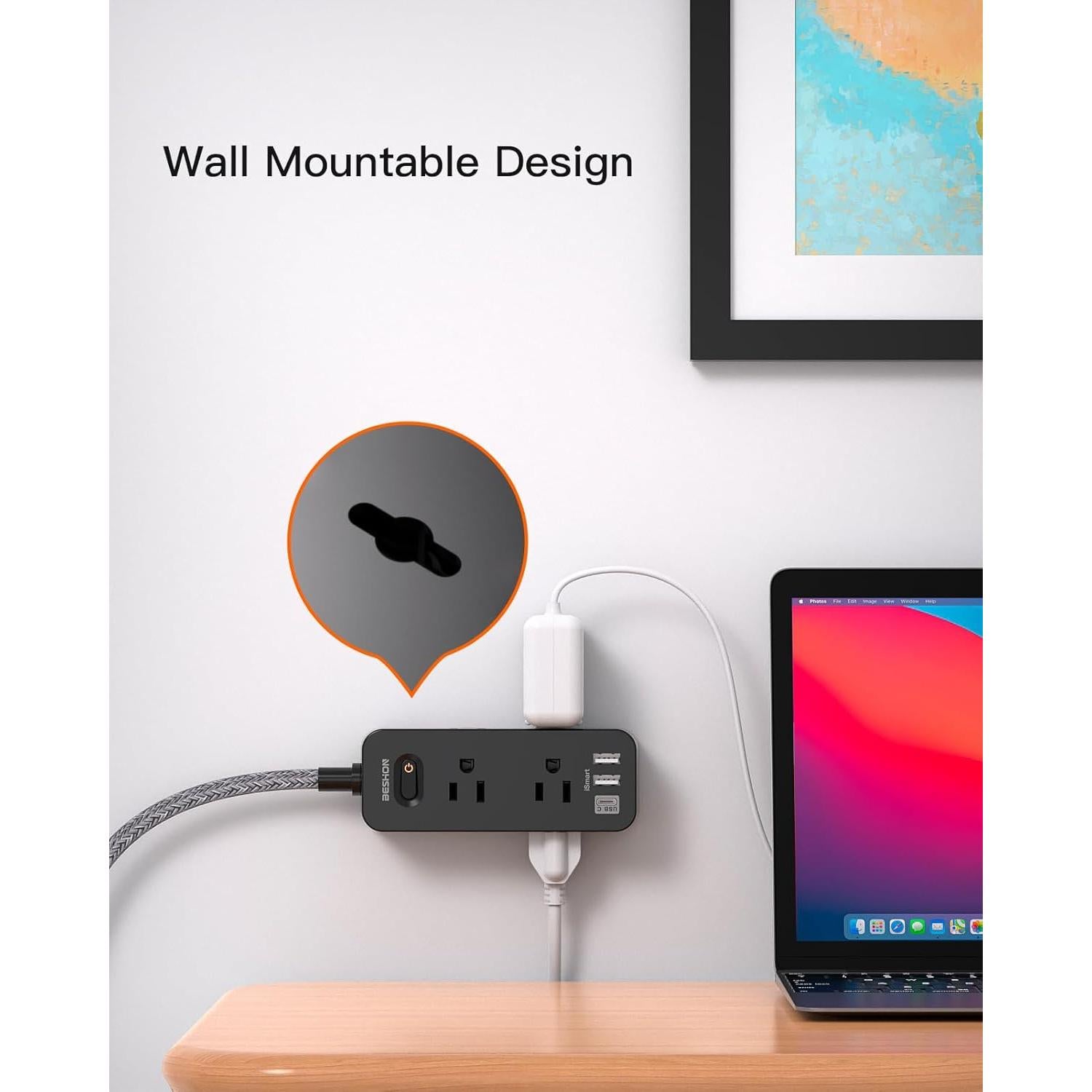 Tira de Alimentación BESHON 5FT con 6 Salidas y 3 USB