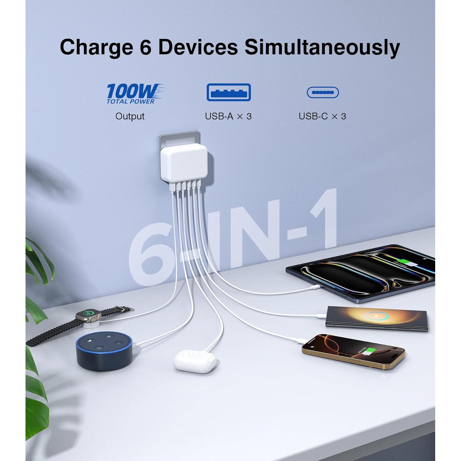 Cargador de Pared USB C 100W 6 Puertos Rápido Shenzhen