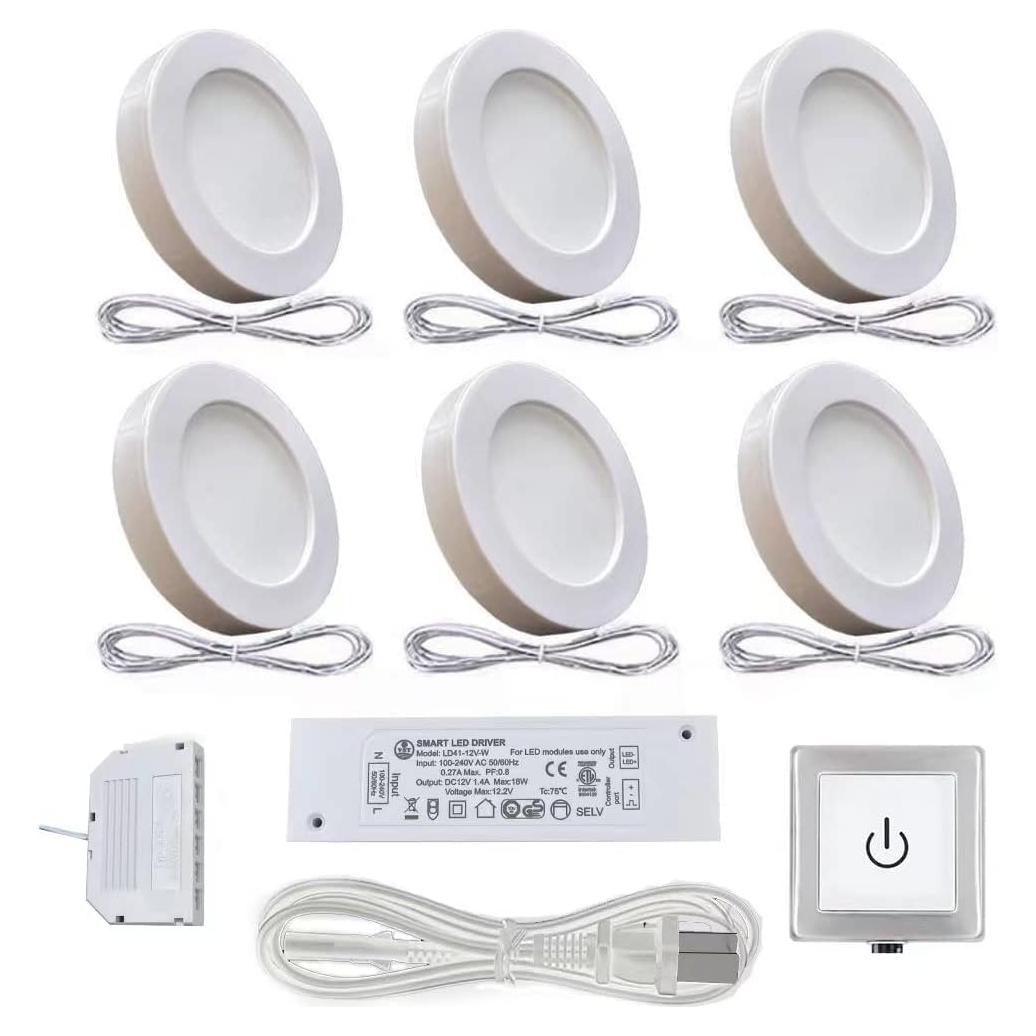 Luces LED Bajo Gabinete VST 6 Piezas 3000K 12V 2W Interruptor Táctil