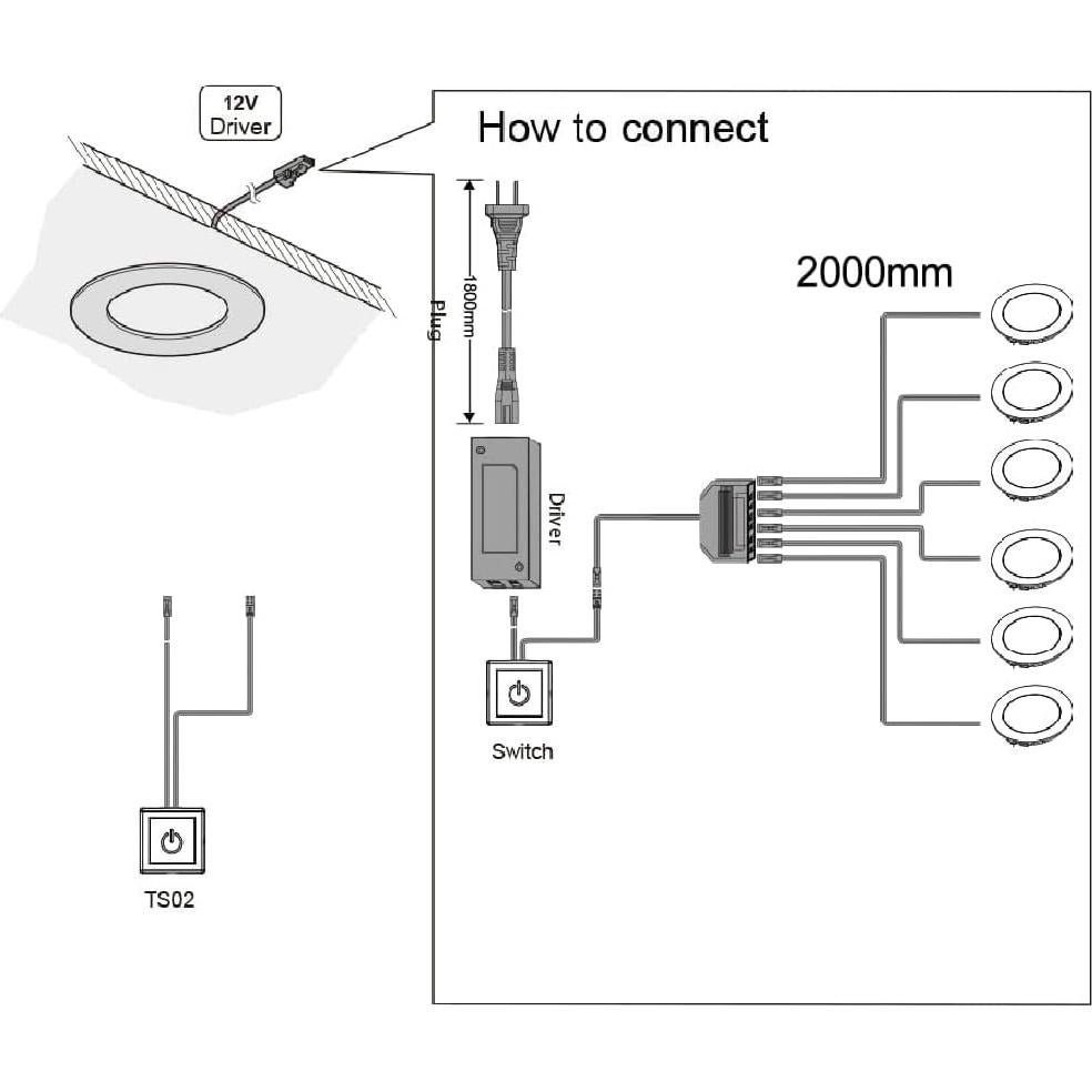 Luces LED Bajo Gabinete VST 6 Piezas 3000K 12V 2W Interruptor Táctil