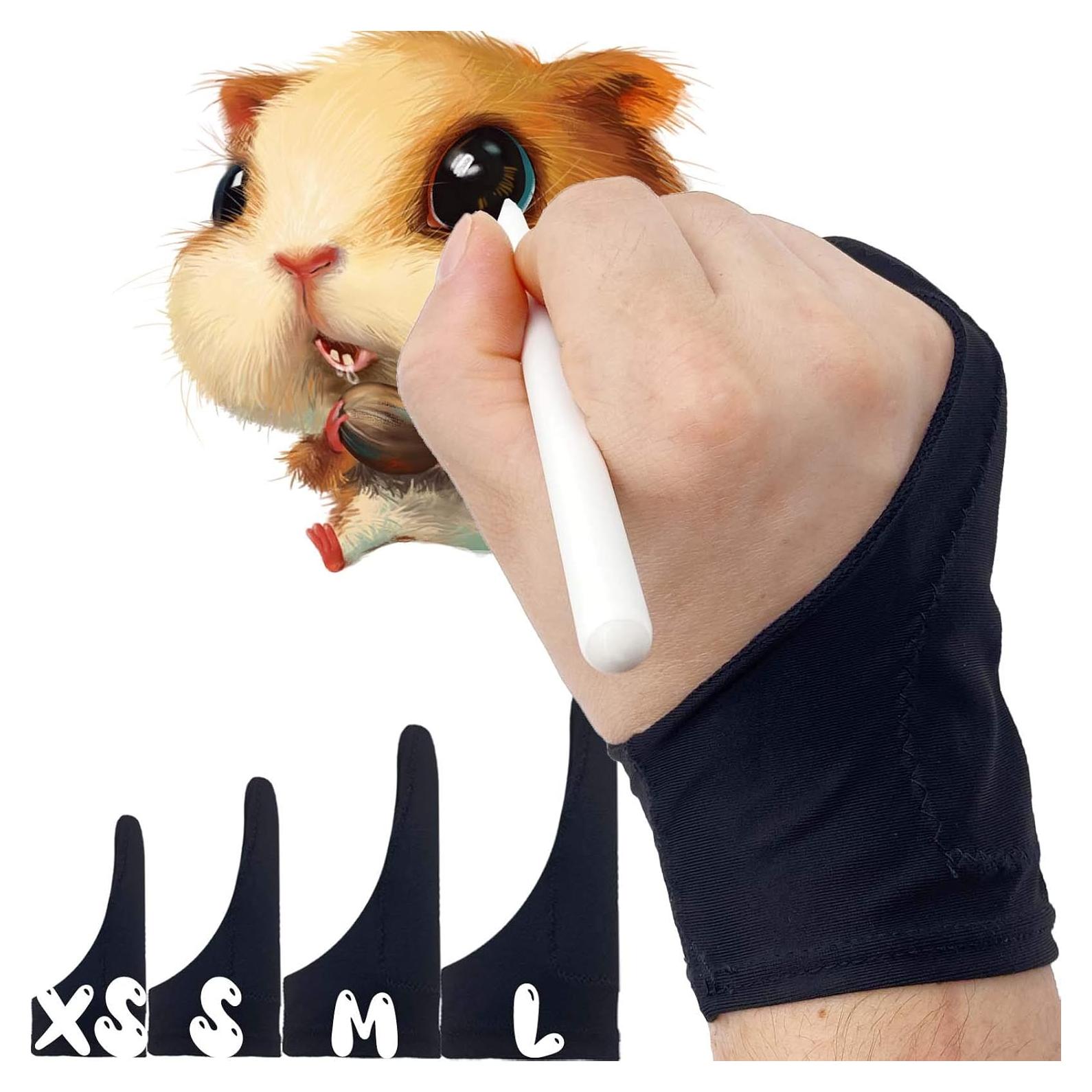 AKX Artist Glove XSmall - 2 Pack Palm Rejection Drawing Gloves for Graphic Tablet, iPad - Smudge Guard, Reduce Friction, 1-Finger, Elastic Lycra, Good for Left and Right Hand, Black | AK-01