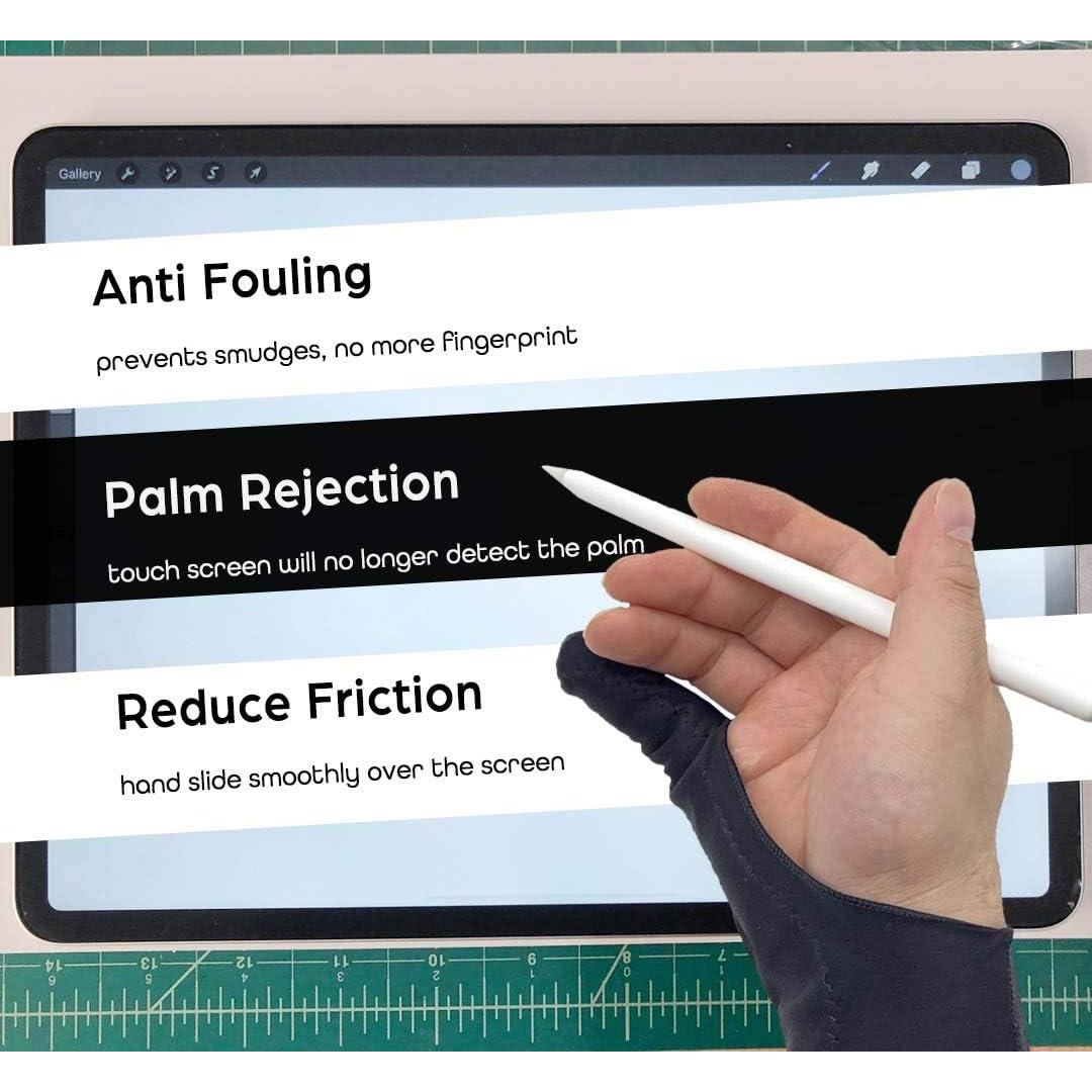 AKX Artist Glove XSmall - 2 Pack Palm Rejection Drawing Gloves for Graphic Tablet, iPad - Smudge Guard, Reduce Friction, 1-Finger, Elastic Lycra, Good for Left and Right Hand, Black | AK-01