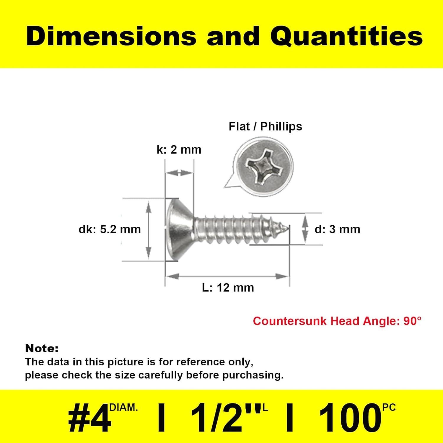 Tornillos de Madera LERNOU M3x12mm Acero Inoxidable 100Pcs