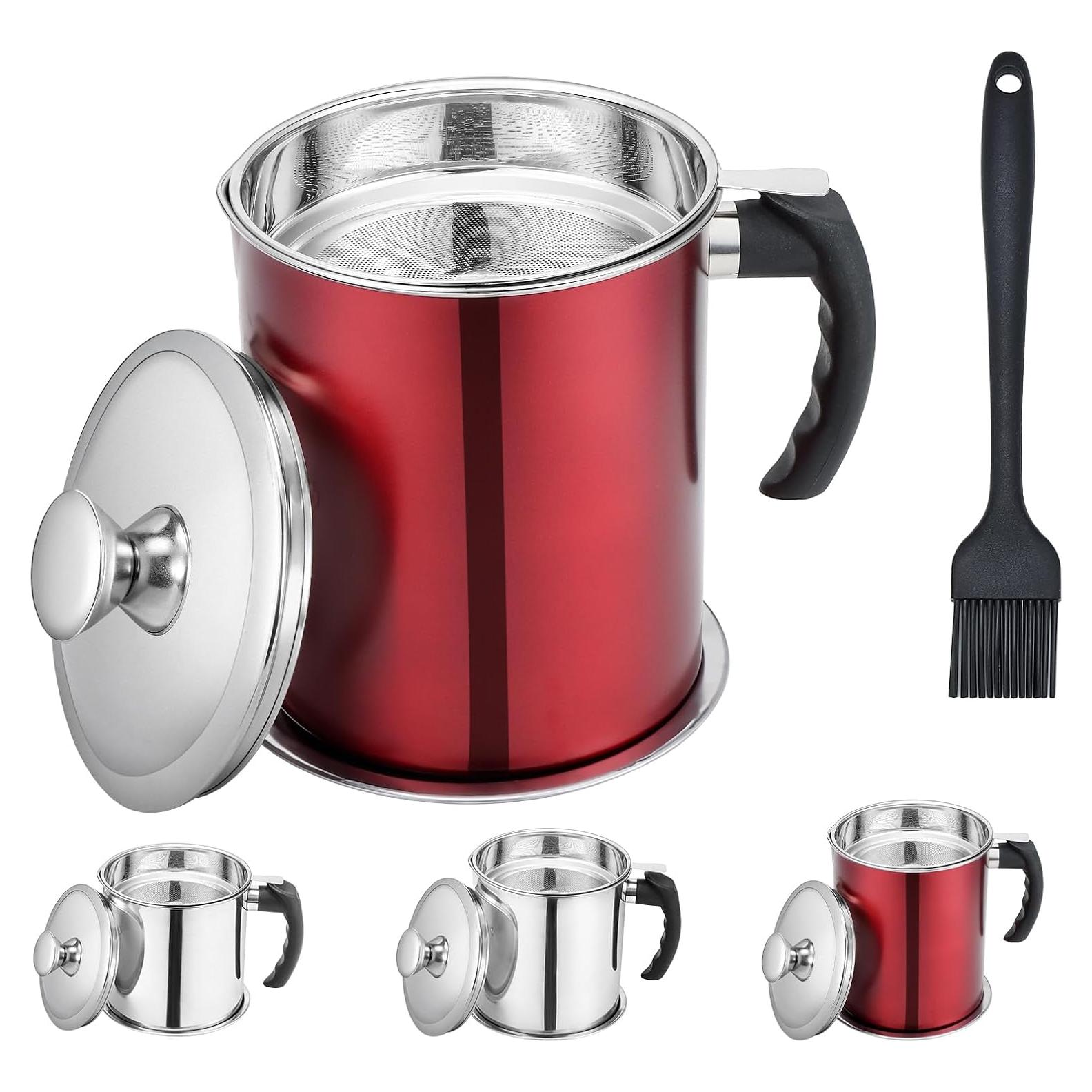 Contenedor de Grasa de Tocino Kaemi 2.2L con Colador Rojo