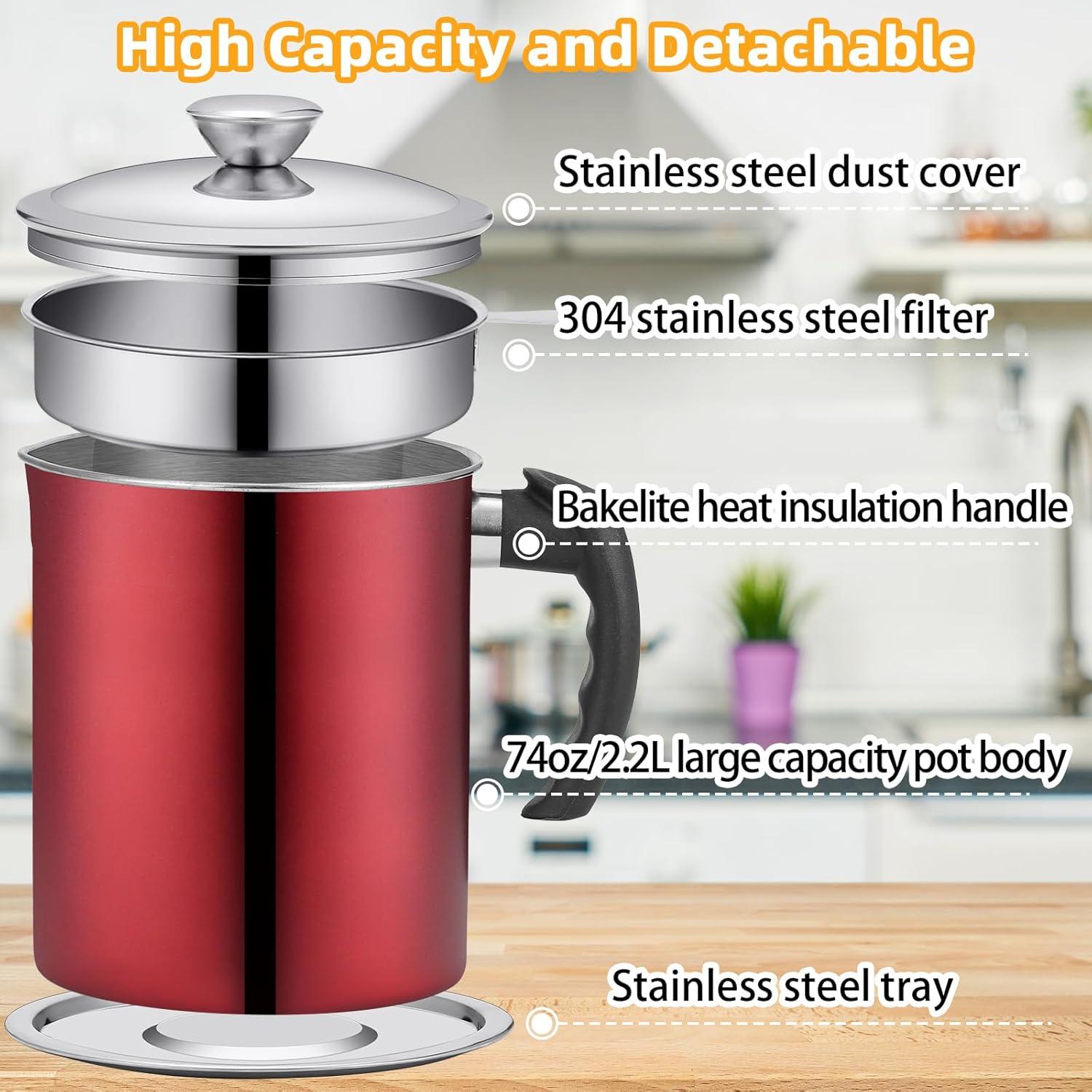 Contenedor de Grasa de Tocino Kaemi 2.2L con Colador Rojo