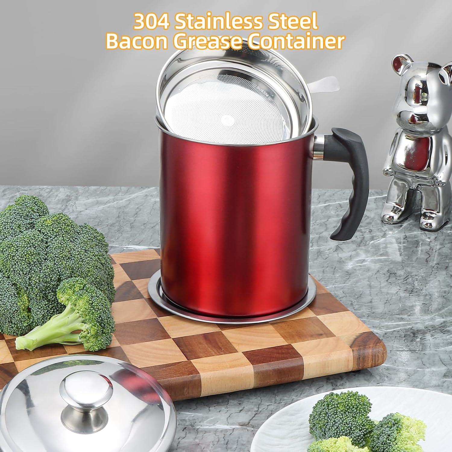 Contenedor de Grasa de Tocino Kaemi 2.2L con Colador Rojo