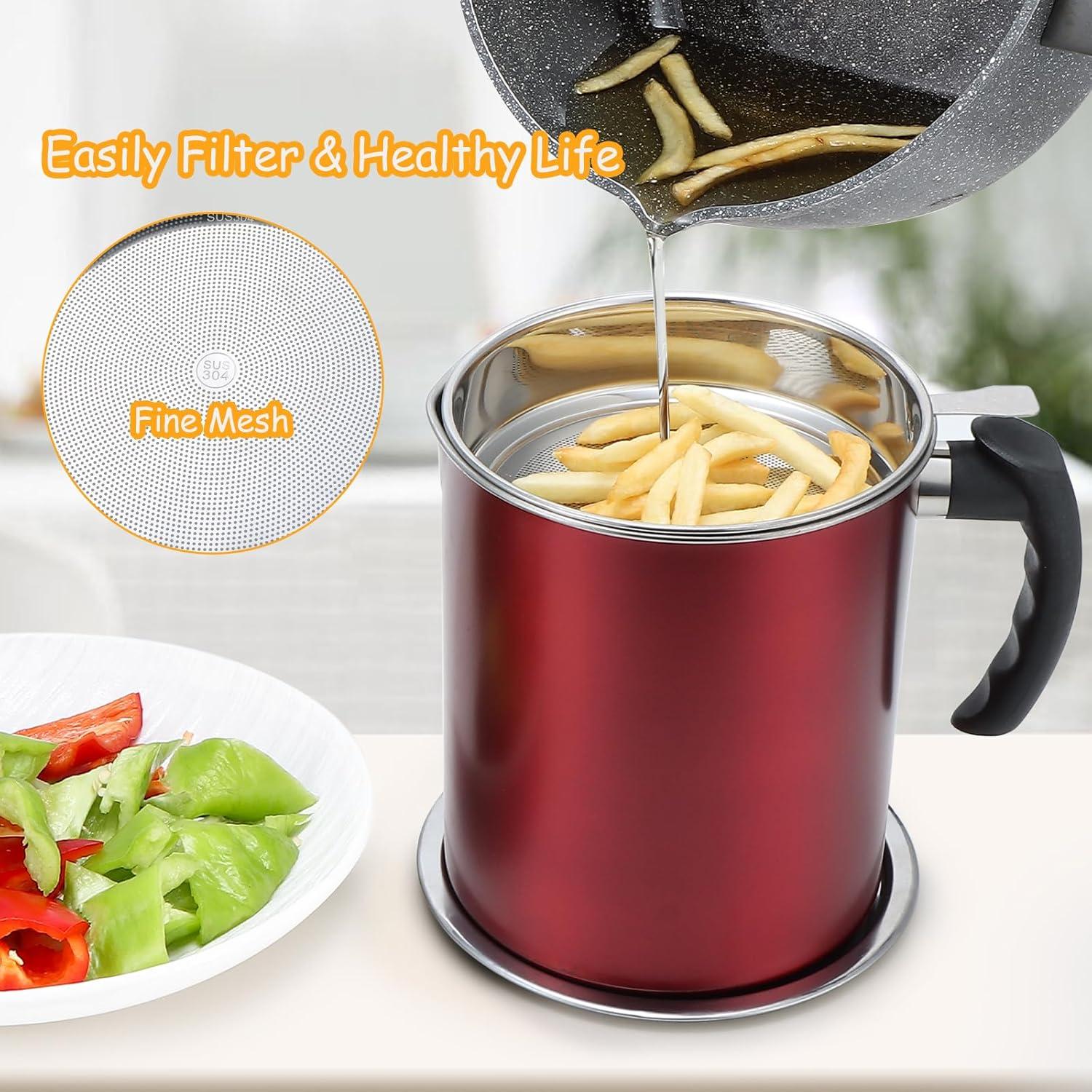 Contenedor de Grasa de Tocino Kaemi 2.2L con Colador Rojo