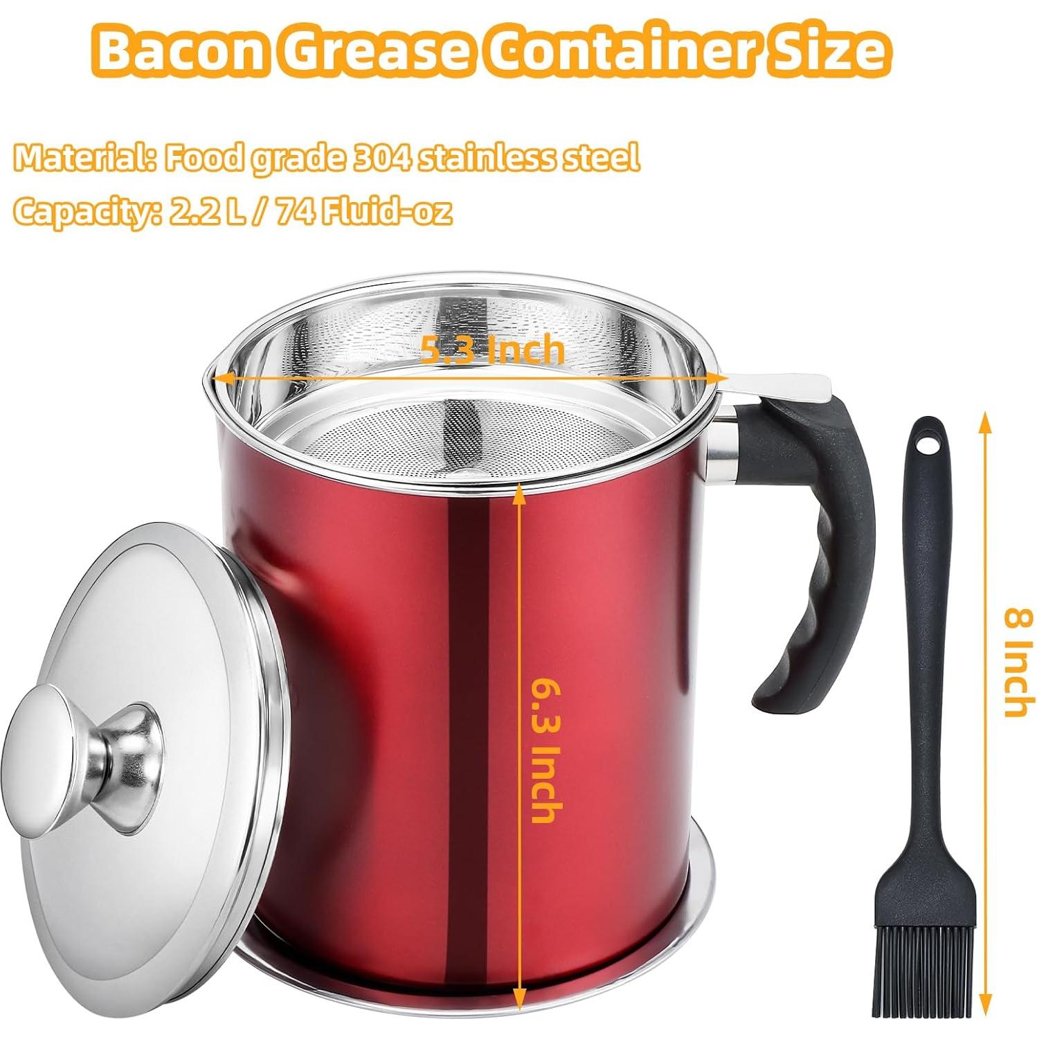 Contenedor de Grasa de Tocino Kaemi 2.2L con Colador Rojo