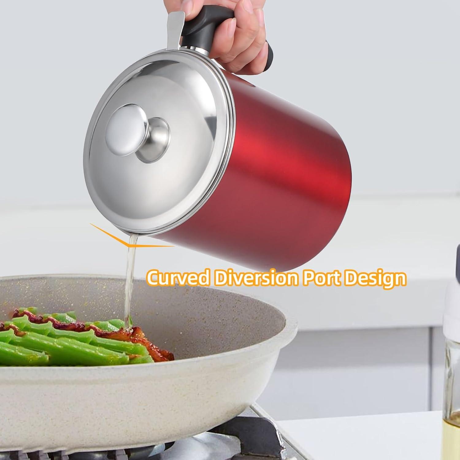 Contenedor de Grasa de Tocino Kaemi 2.2L con Colador Rojo