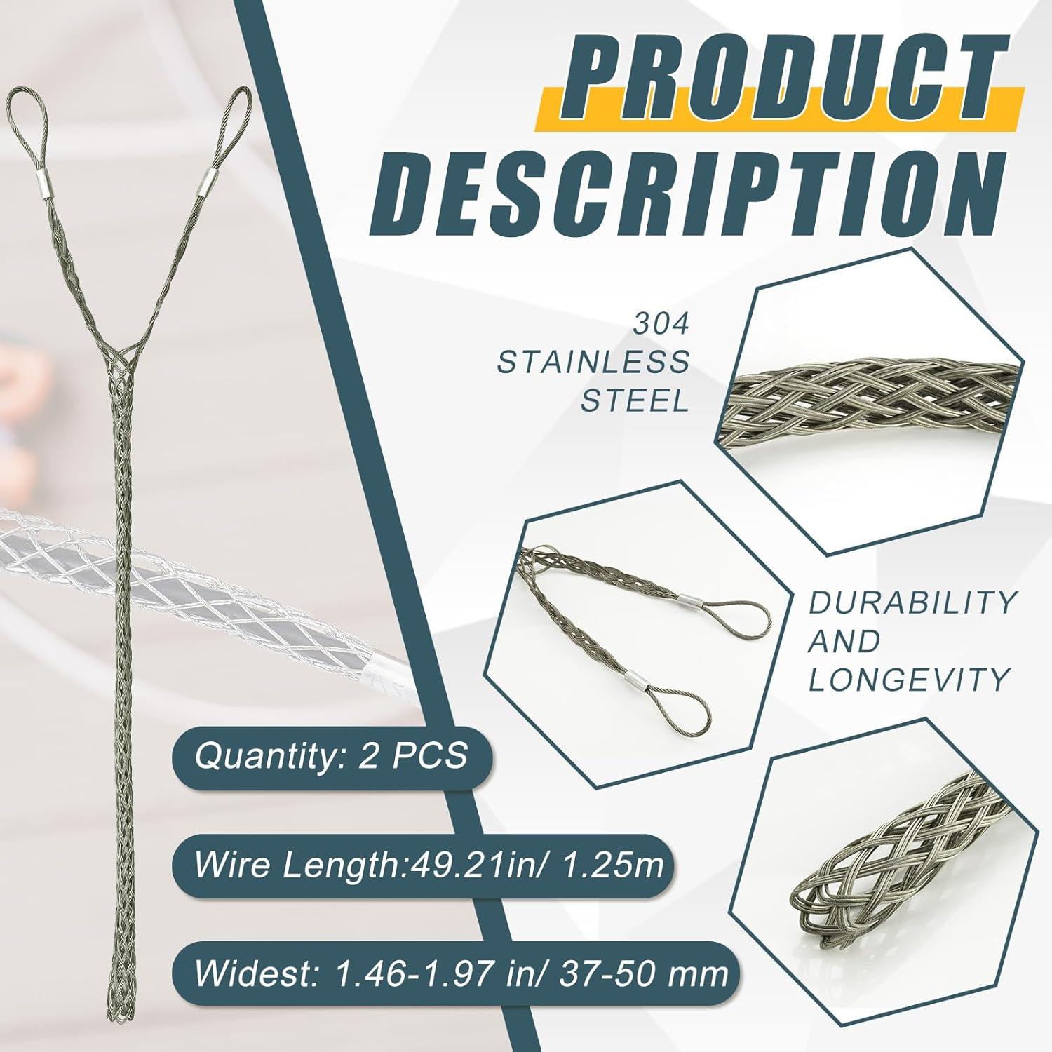 Gisafai 2 Pcs Agarre de Cable de Malla 37-50 mm Acero Inoxidable