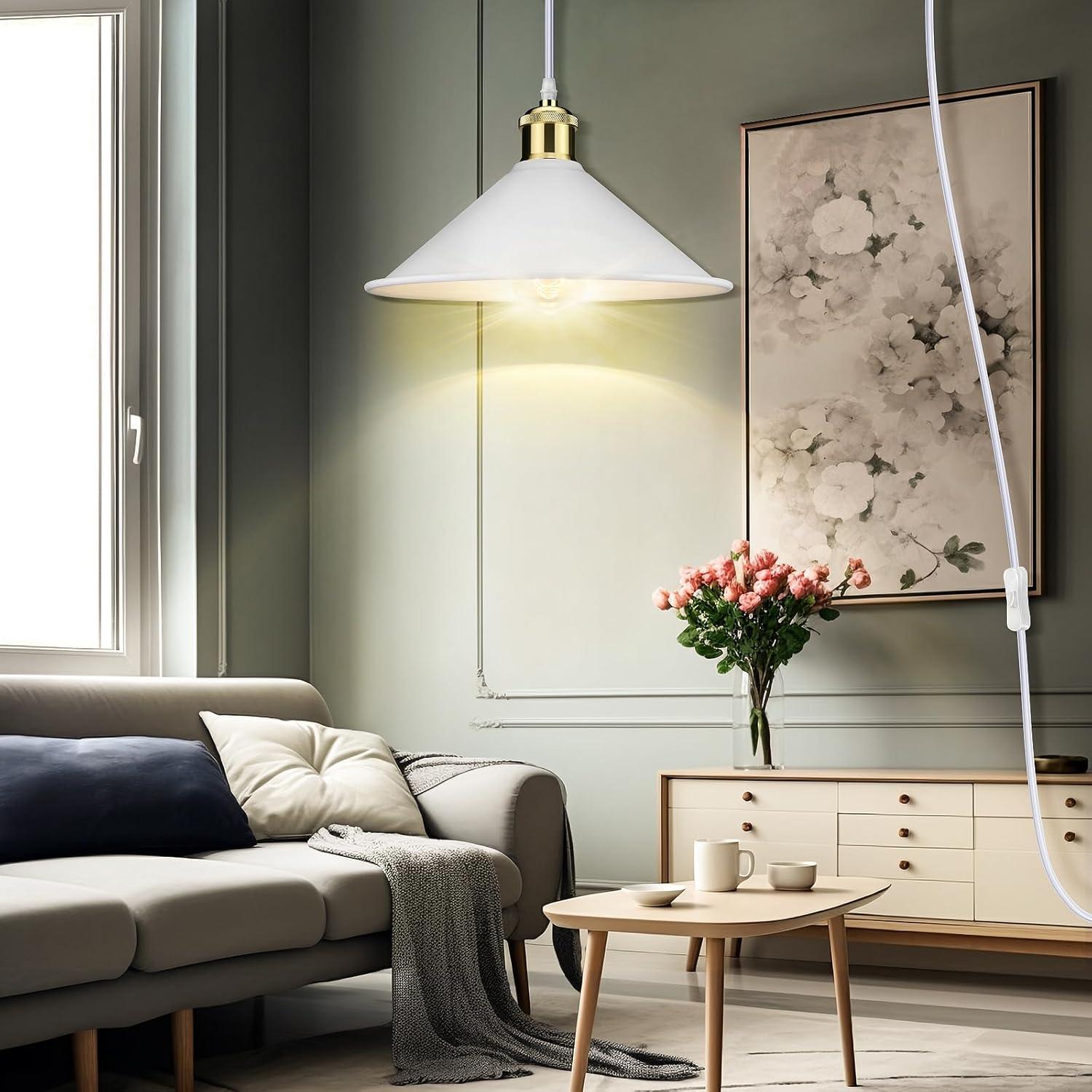 Luz Colgante Blanca Grande LYOOWNG con Enchufe 3.96m