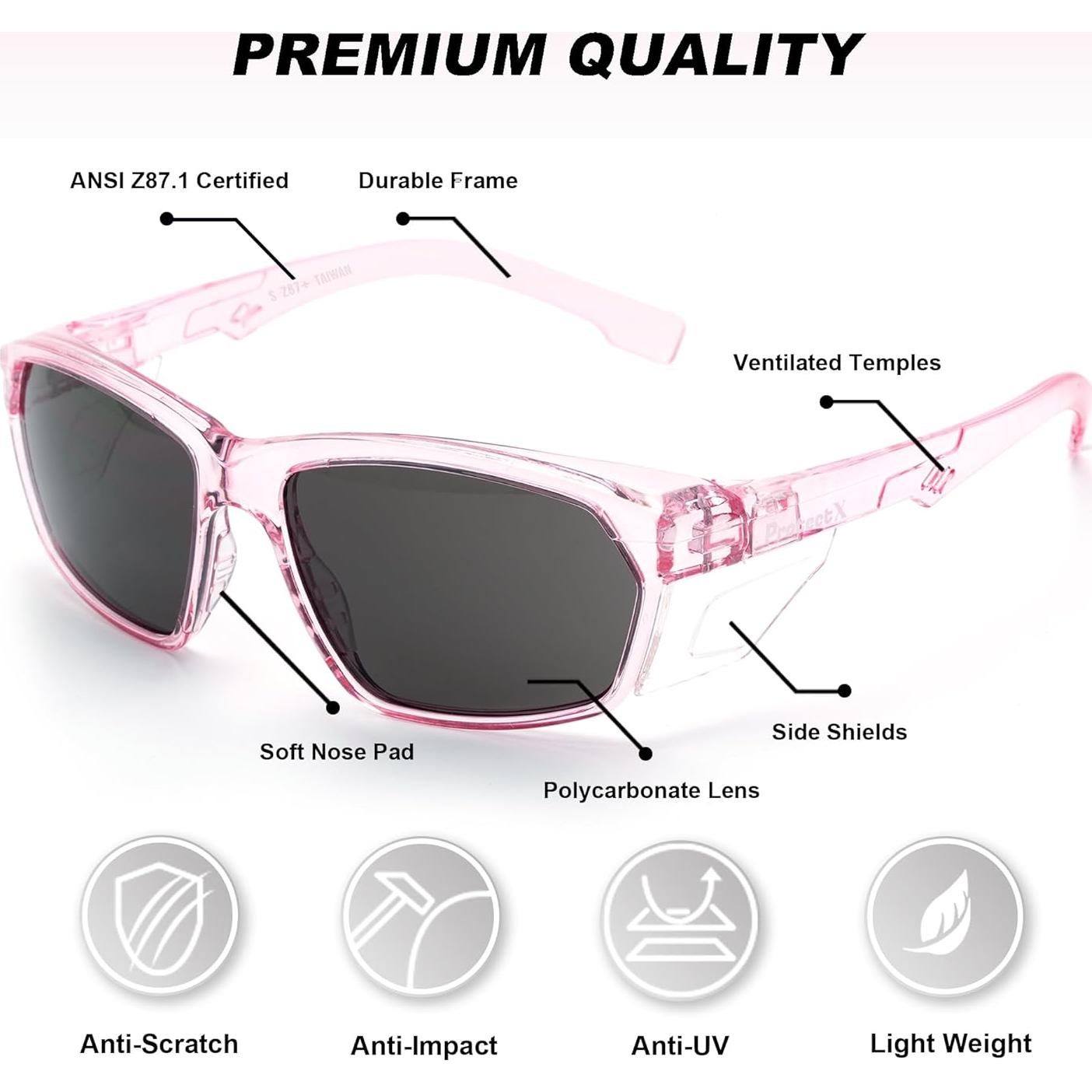 Gafas de Seguridad ProtectX Classic Rosa Antirayones y Antivaho