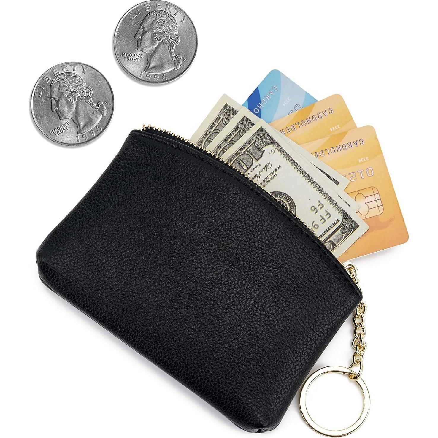 Billetera de Monedas de Cuero Artificial WOZEAH Negra Compacta