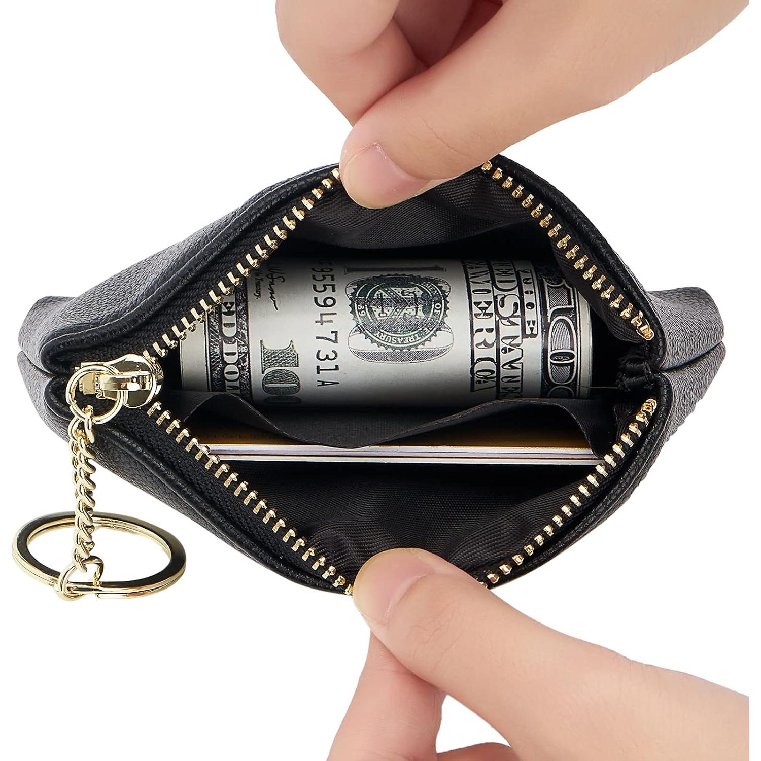 Billetera de Monedas de Cuero Artificial WOZEAH Negra Compacta