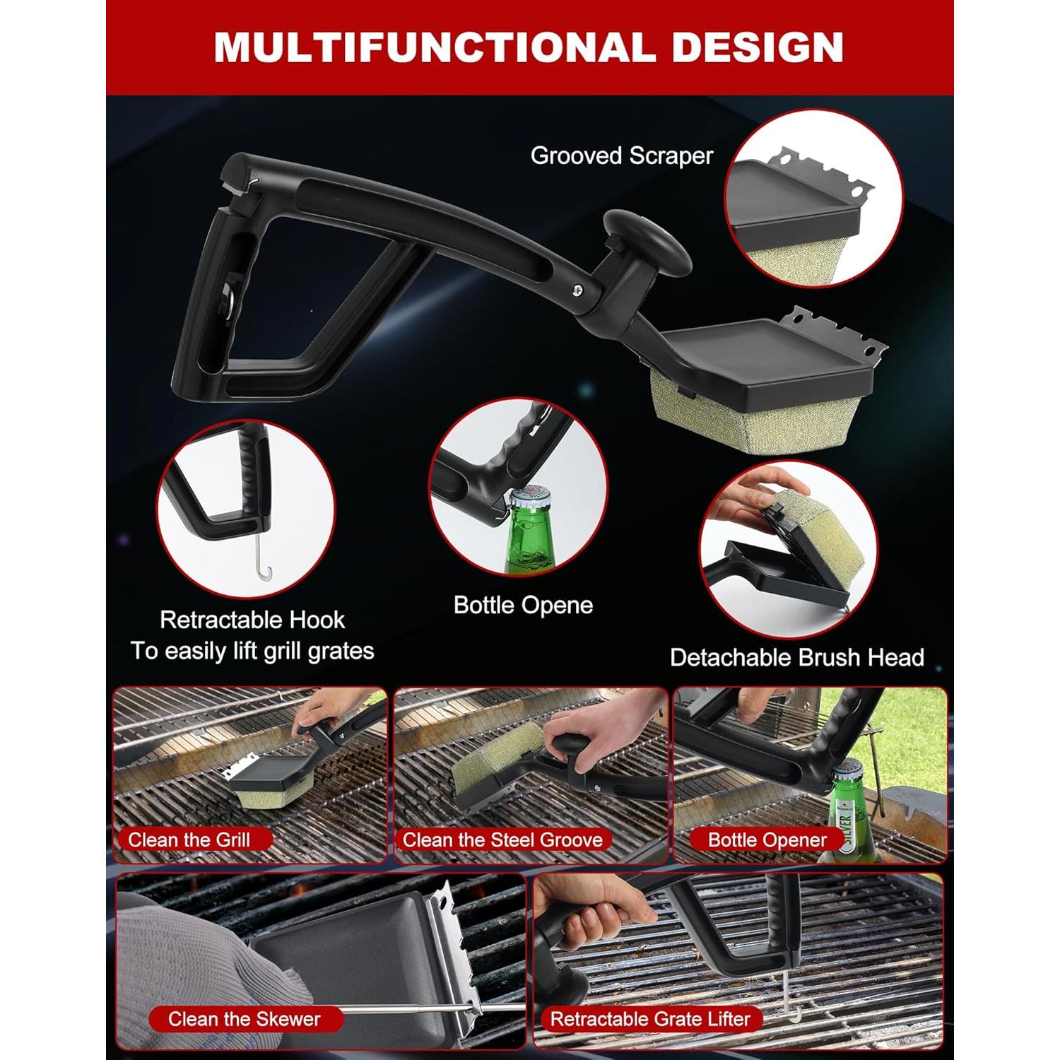Cepillo de Parrilla a Vapor QKJCE Sin Cerda Negro 48.26 cm