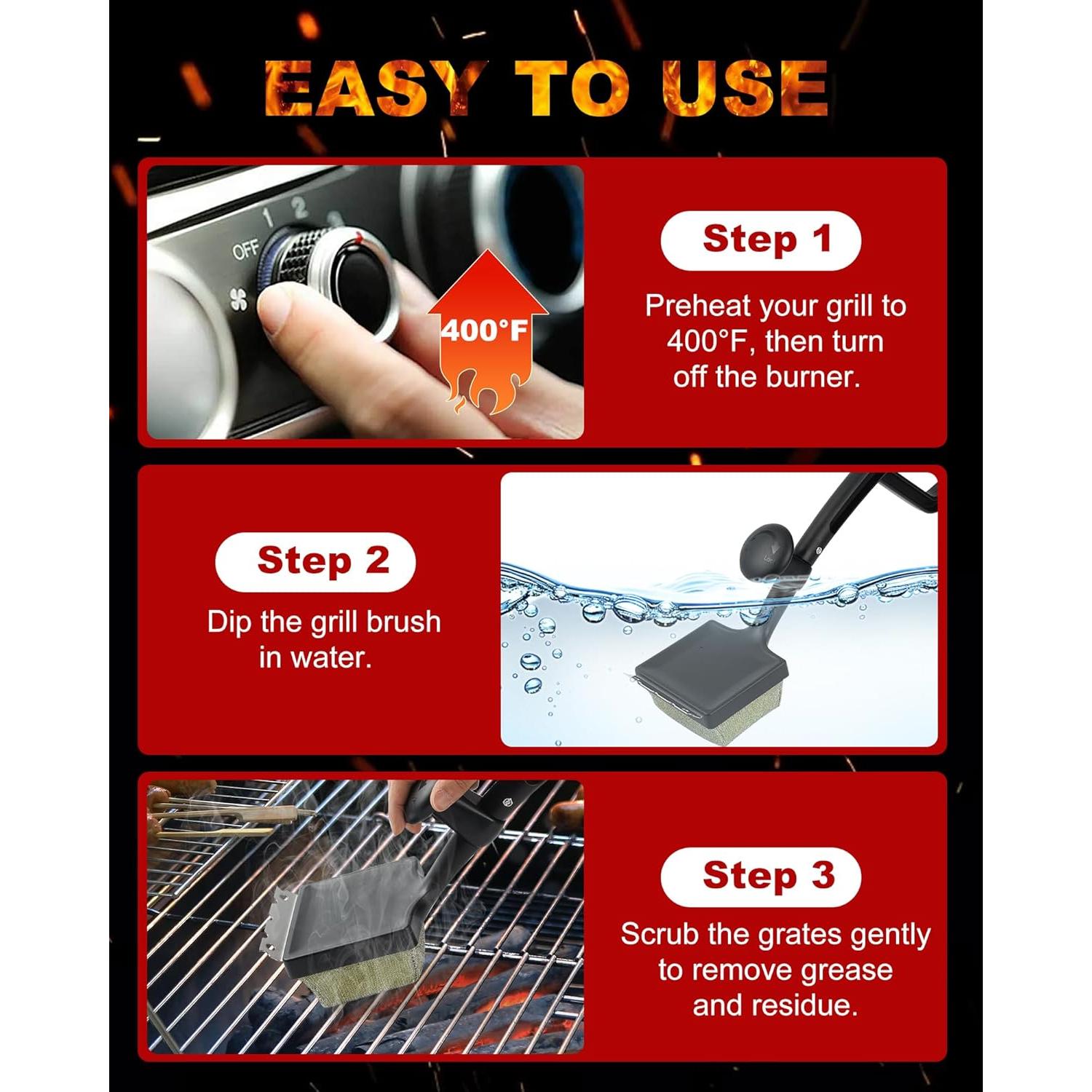 Cepillo de Parrilla a Vapor QKJCE Sin Cerda Negro 48.26 cm